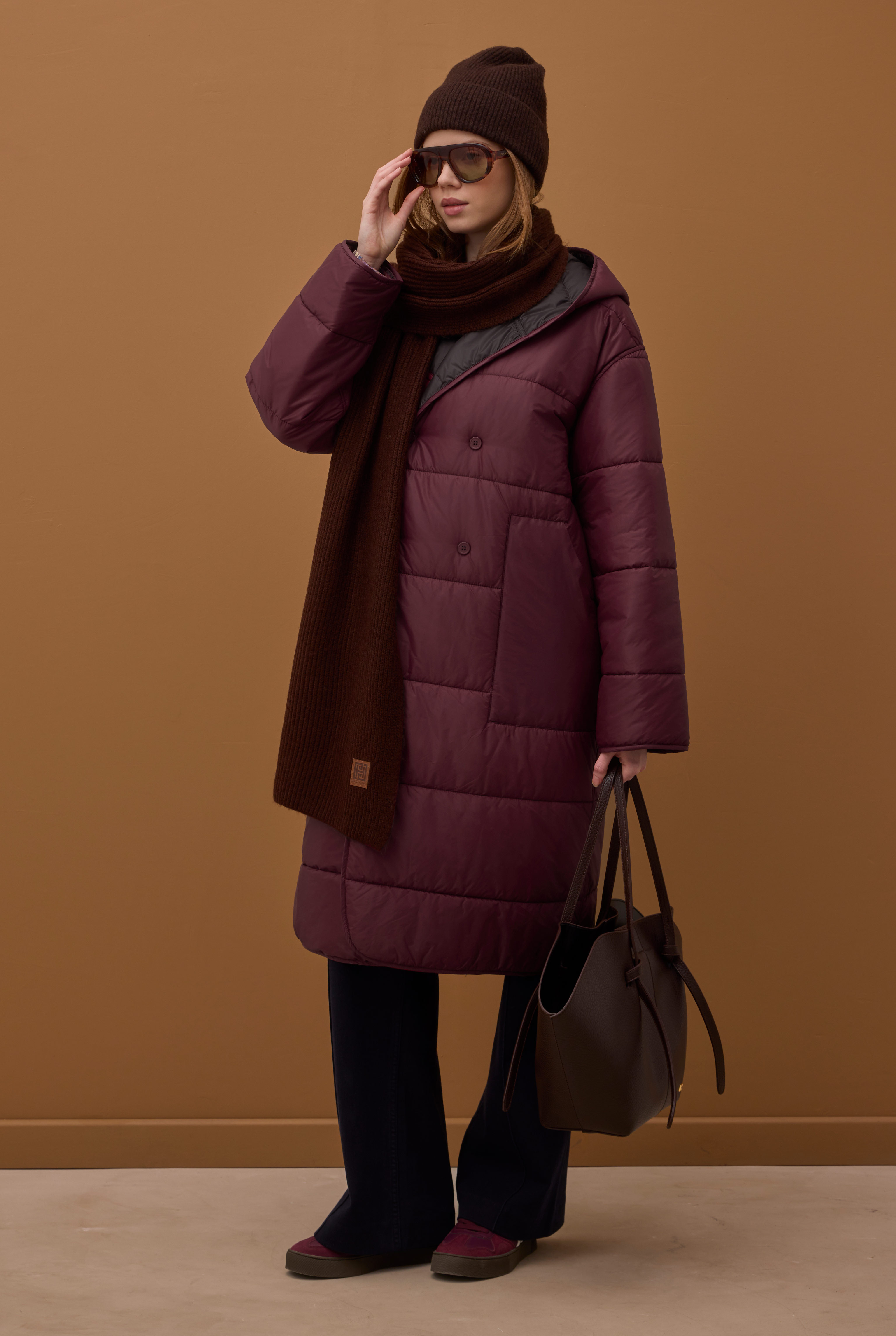 Reversible Puffer Jacket Bordeaux-Dark Brown - 5
