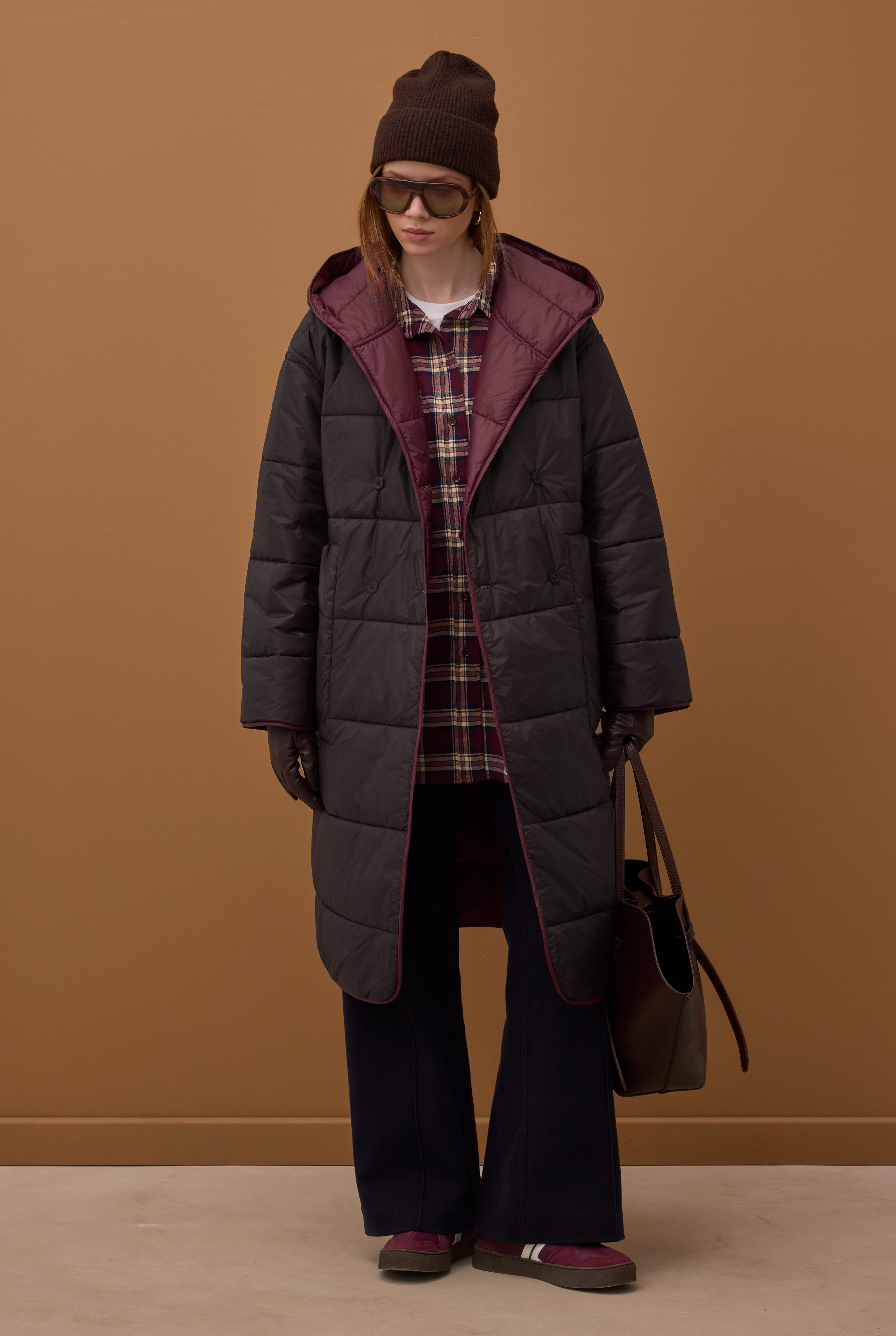 Reversible Puffer Jacket Bordeaux-Dark Brown - 3