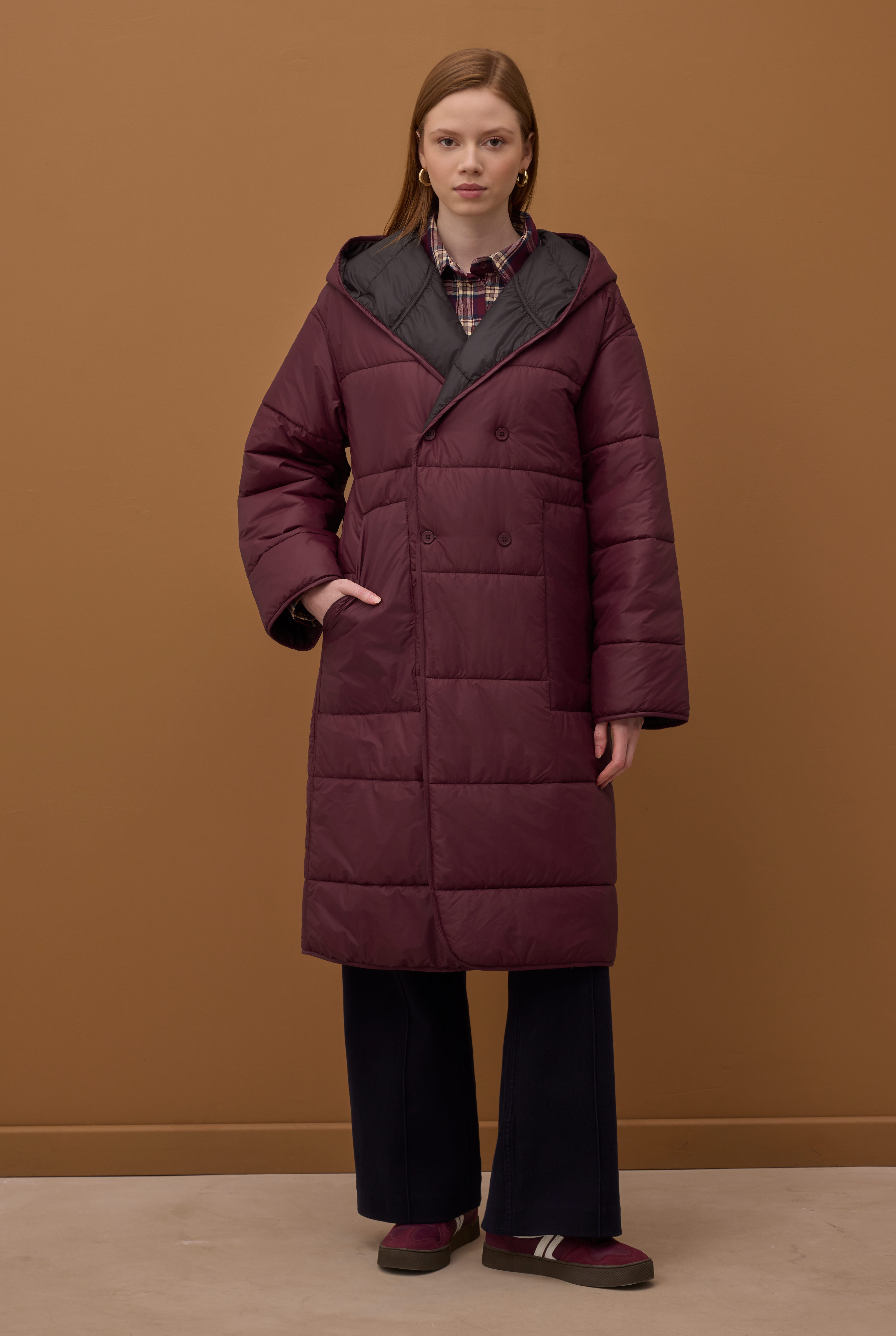 Reversible Puffer Jacket Bordeaux-Dark Brown - 6