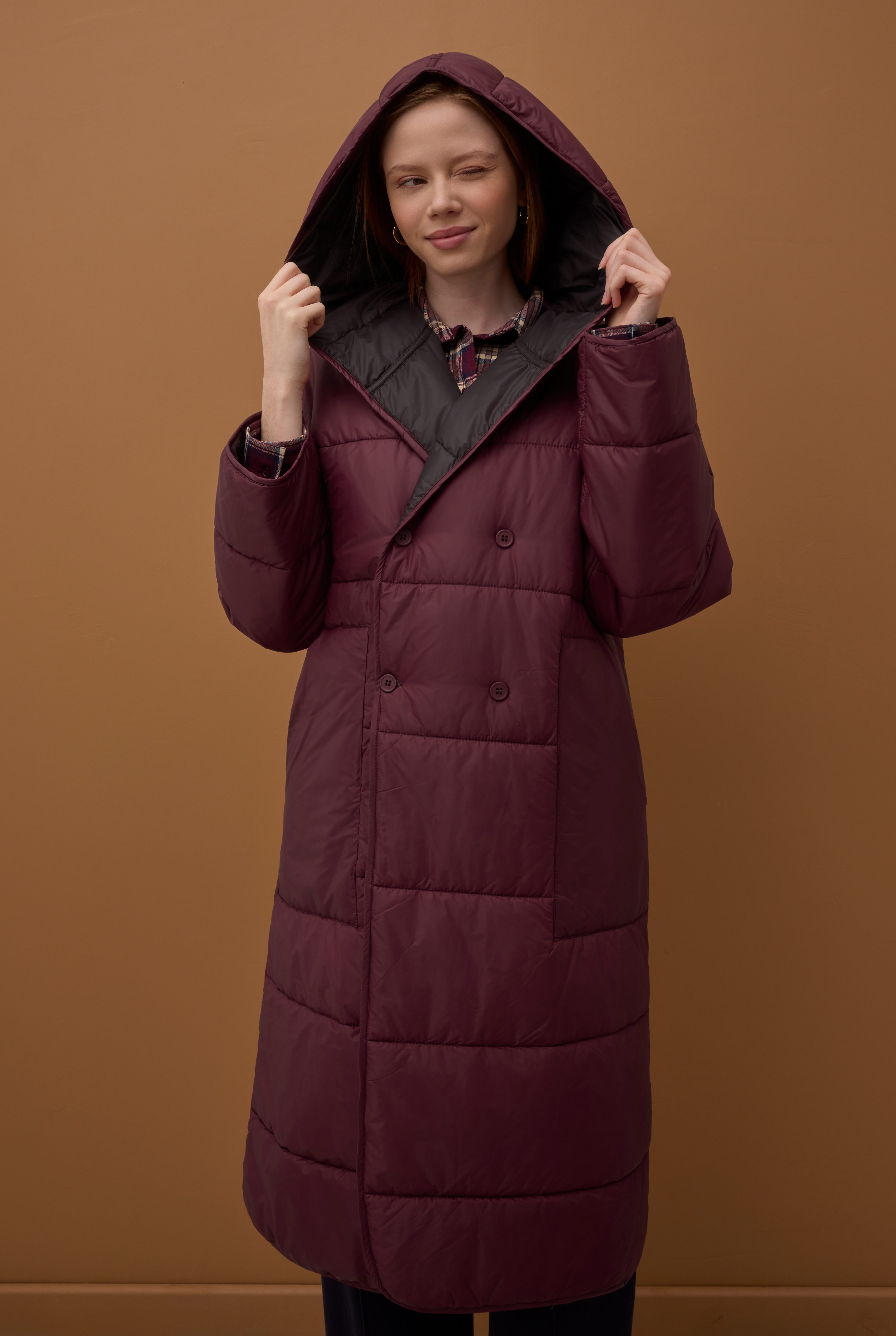 Reversible Puffer Jacket Bordeaux-Dark Brown - 7