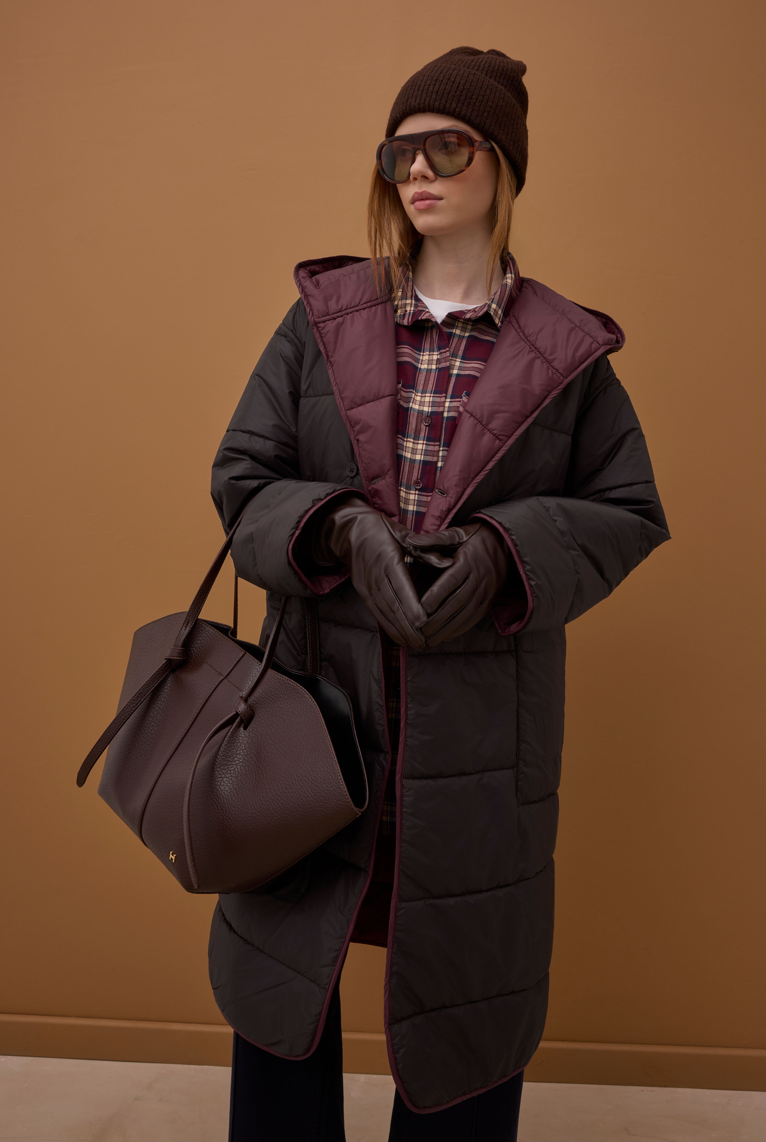 Reversible Puffer Jacket Bordeaux-Dark Brown - 4
