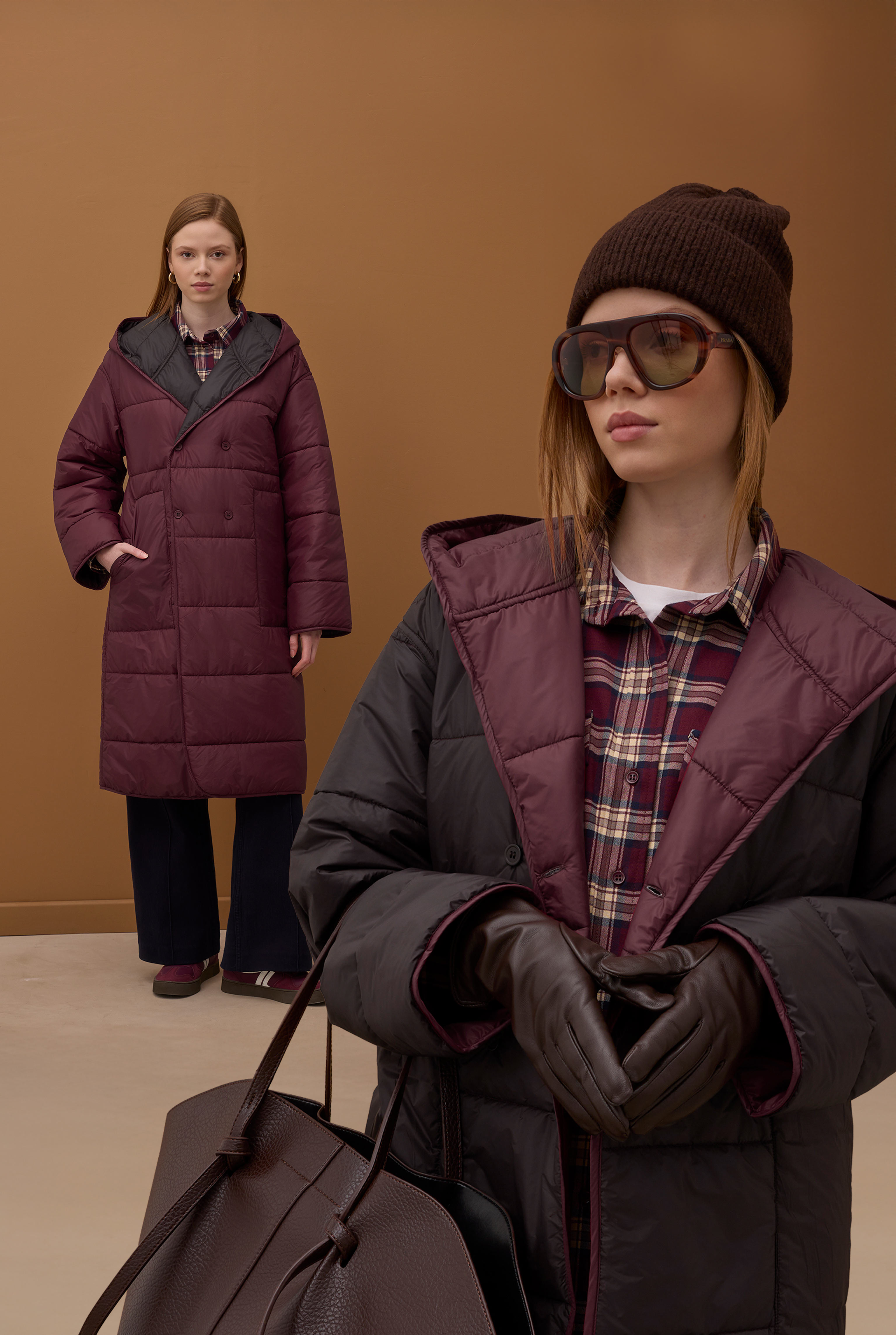 Reversible Puffer Jacket Bordeaux-Dark Brown - 2