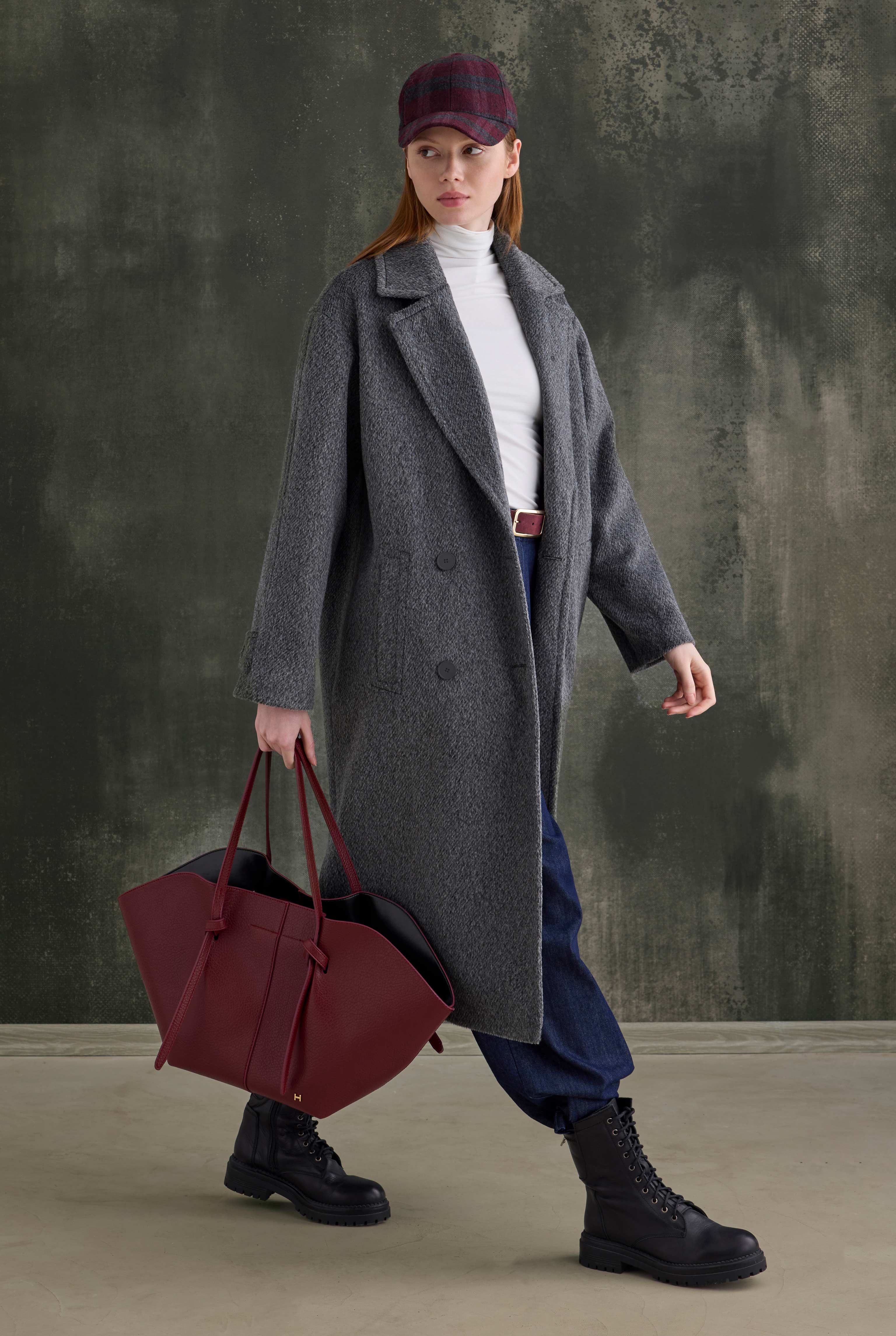 Double-Breasted Long Coat Anthracite - 1