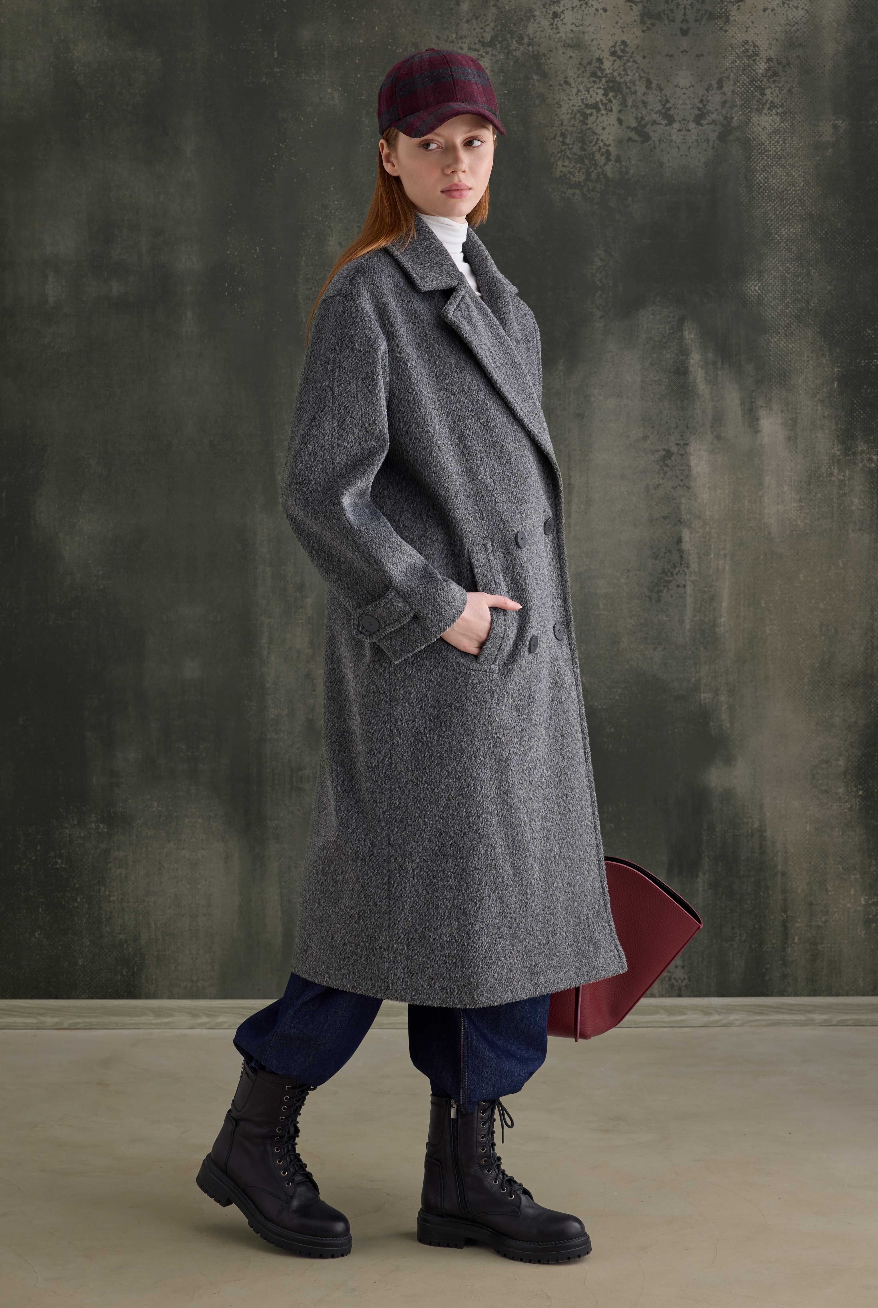 Double-Breasted Long Coat Anthracite - 2