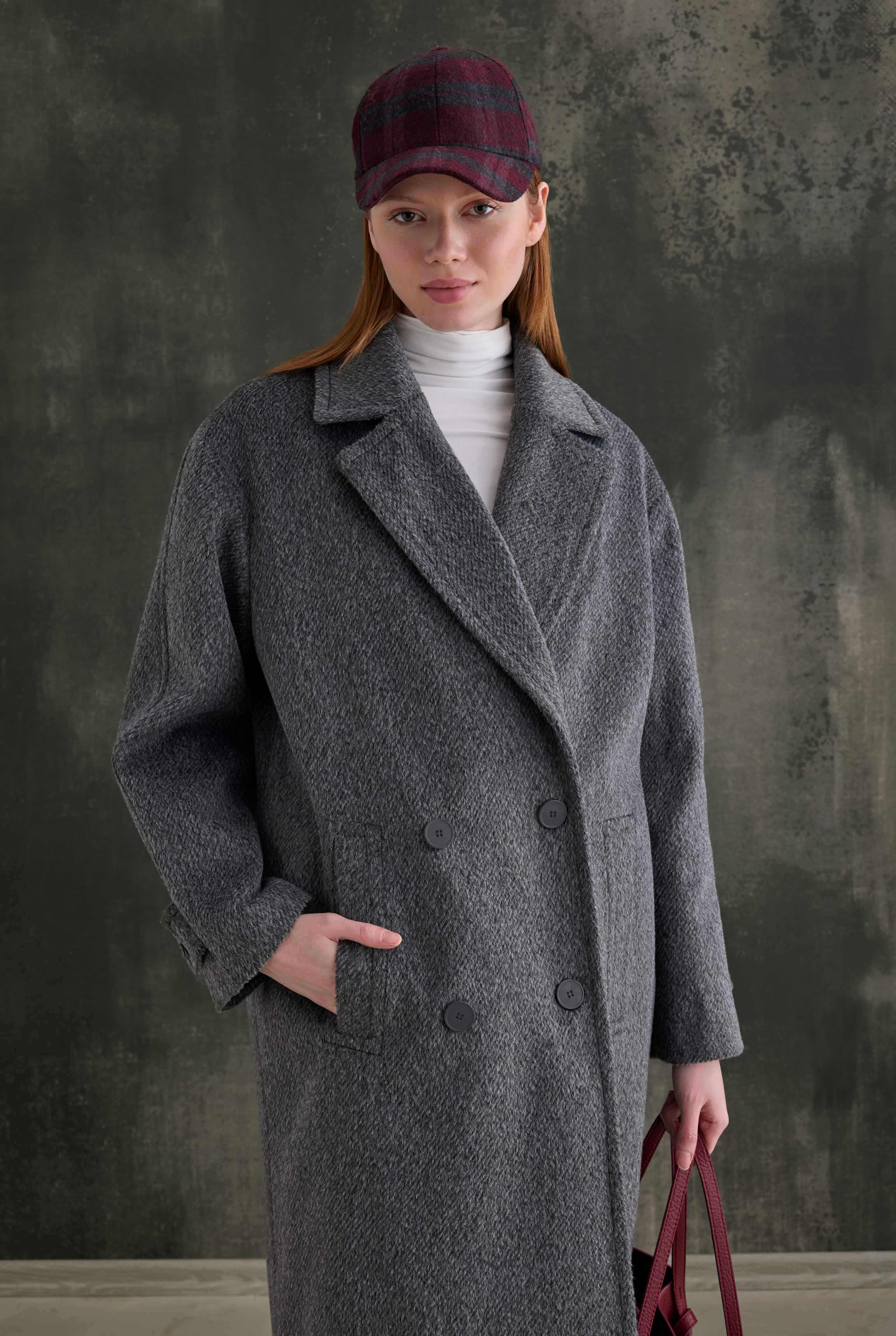 Double-Breasted Long Coat Anthracite - 3