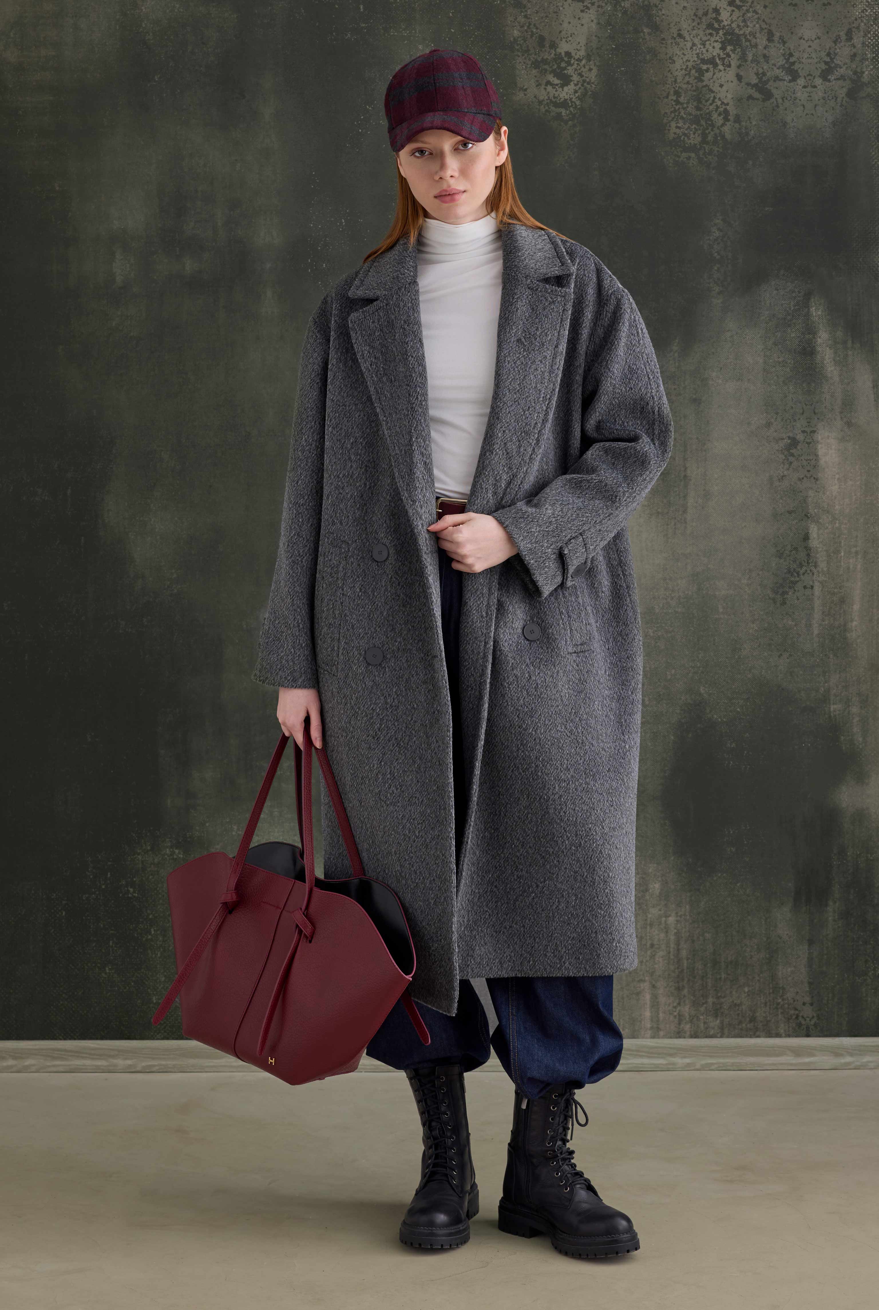 Double-Breasted Long Coat Anthracite - 5