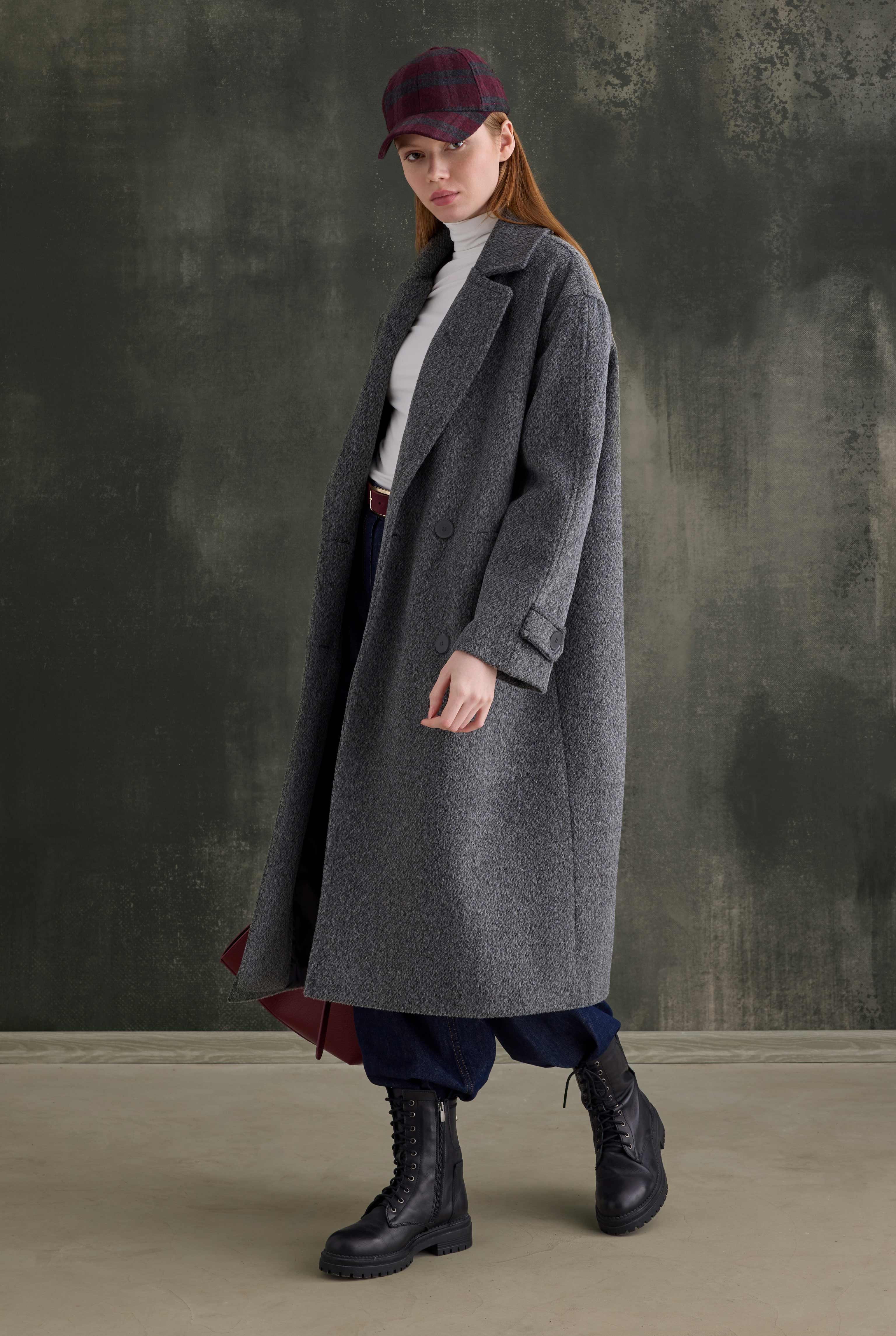 Double-Breasted Long Coat Anthracite - 6