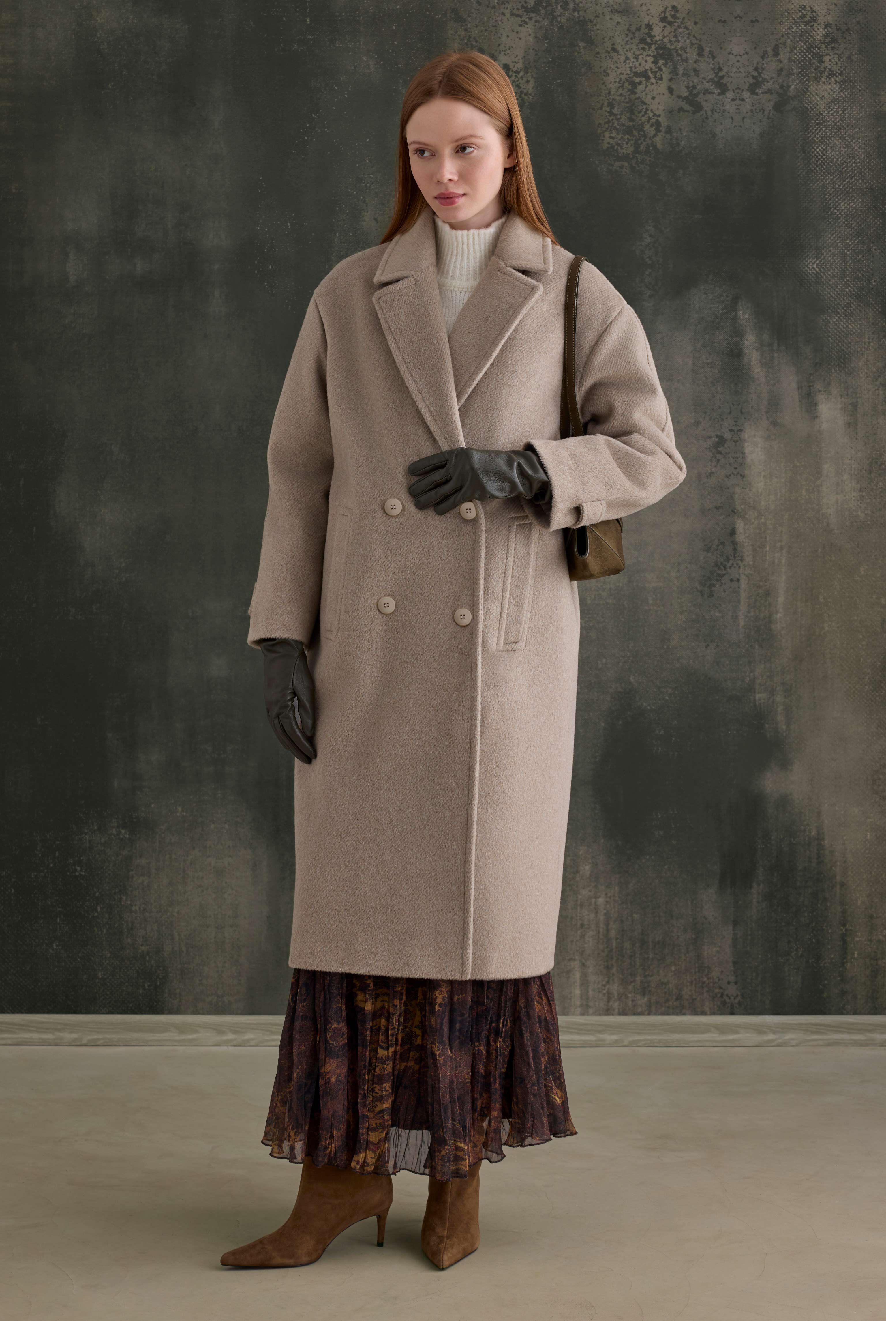 Double-Breasted Long Coat Light Mink - 2