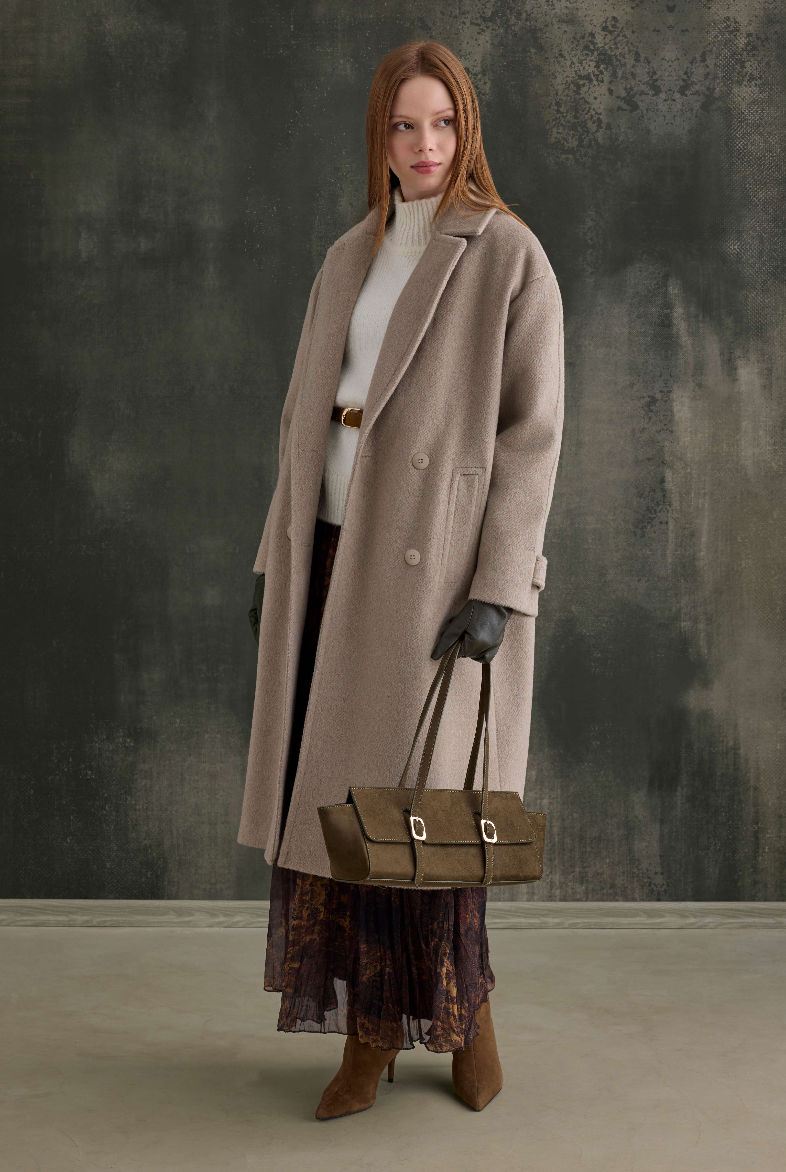 Double-Breasted Long Coat Light Mink - 3