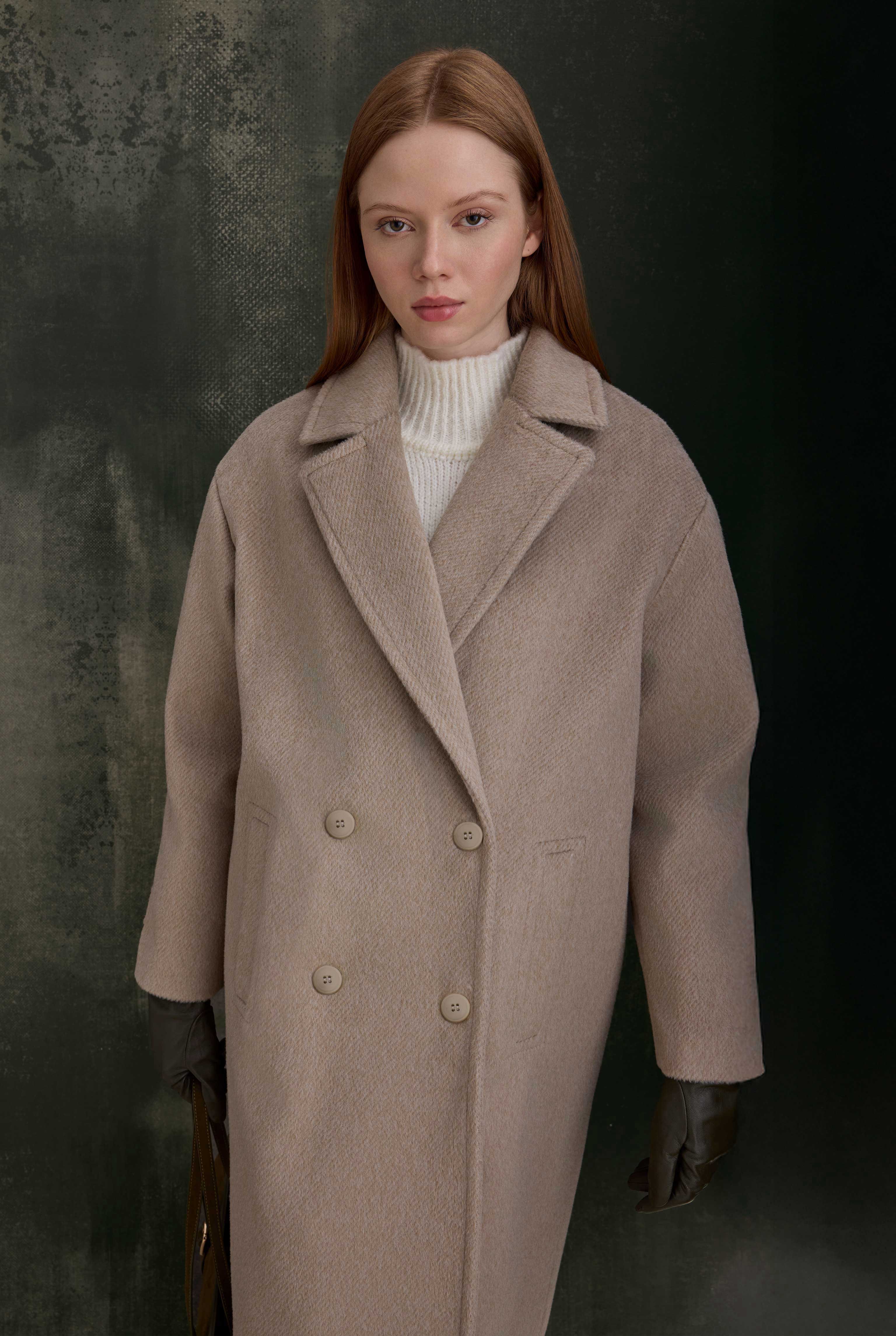 Double-Breasted Long Coat Light Mink - 4