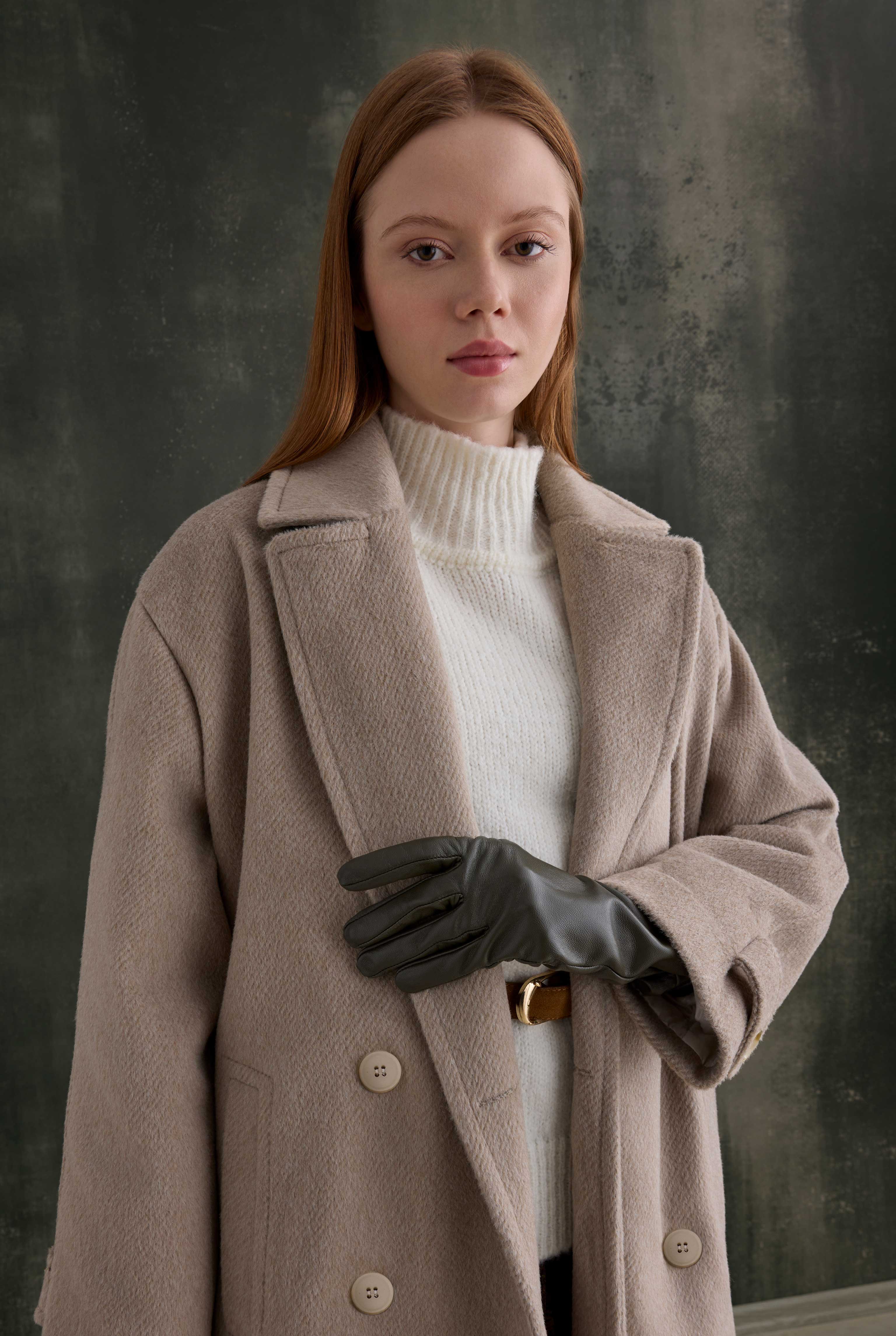Double-Breasted Long Coat Light Mink - 1