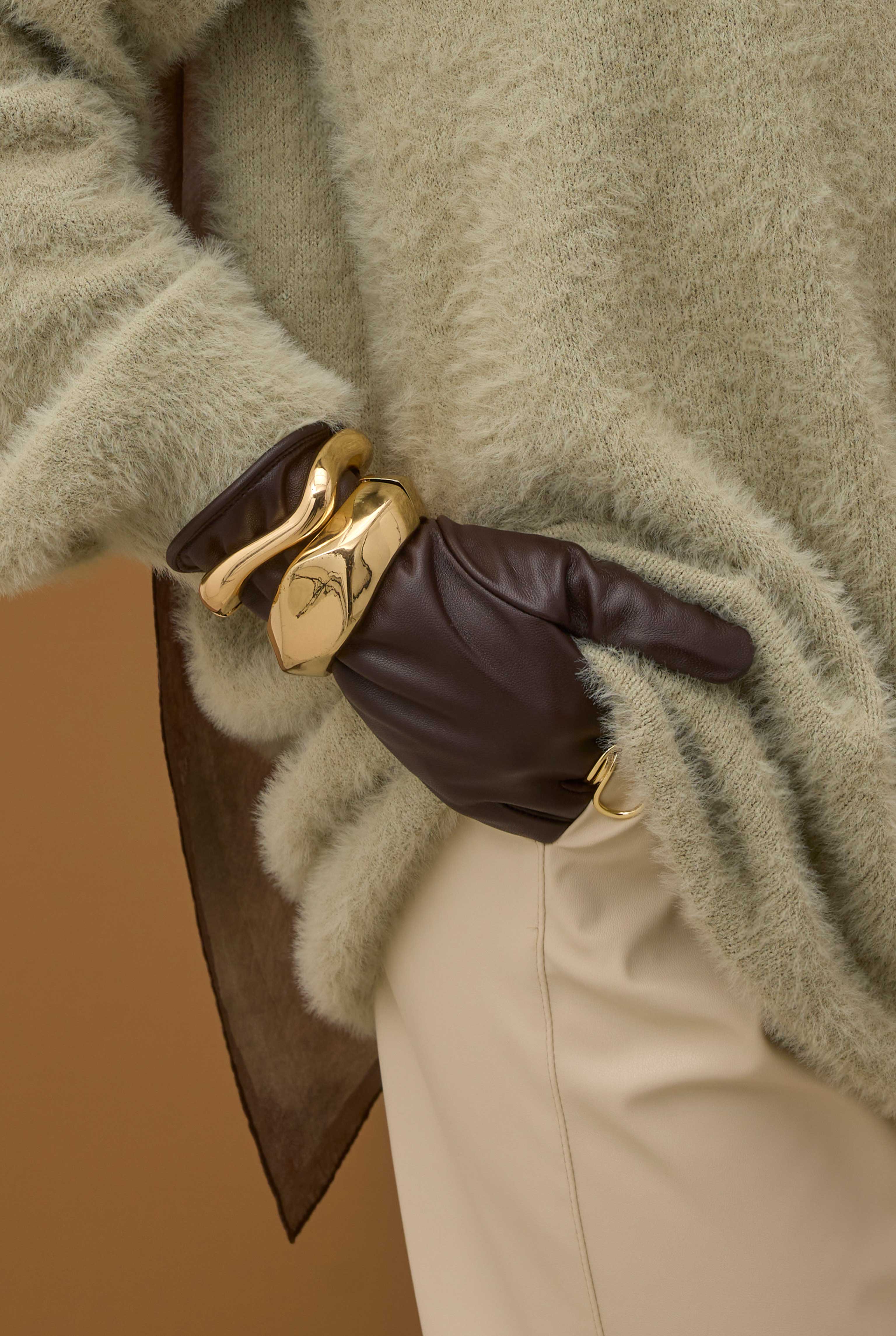 100% Leather Short Gloves Dark Brown - 3