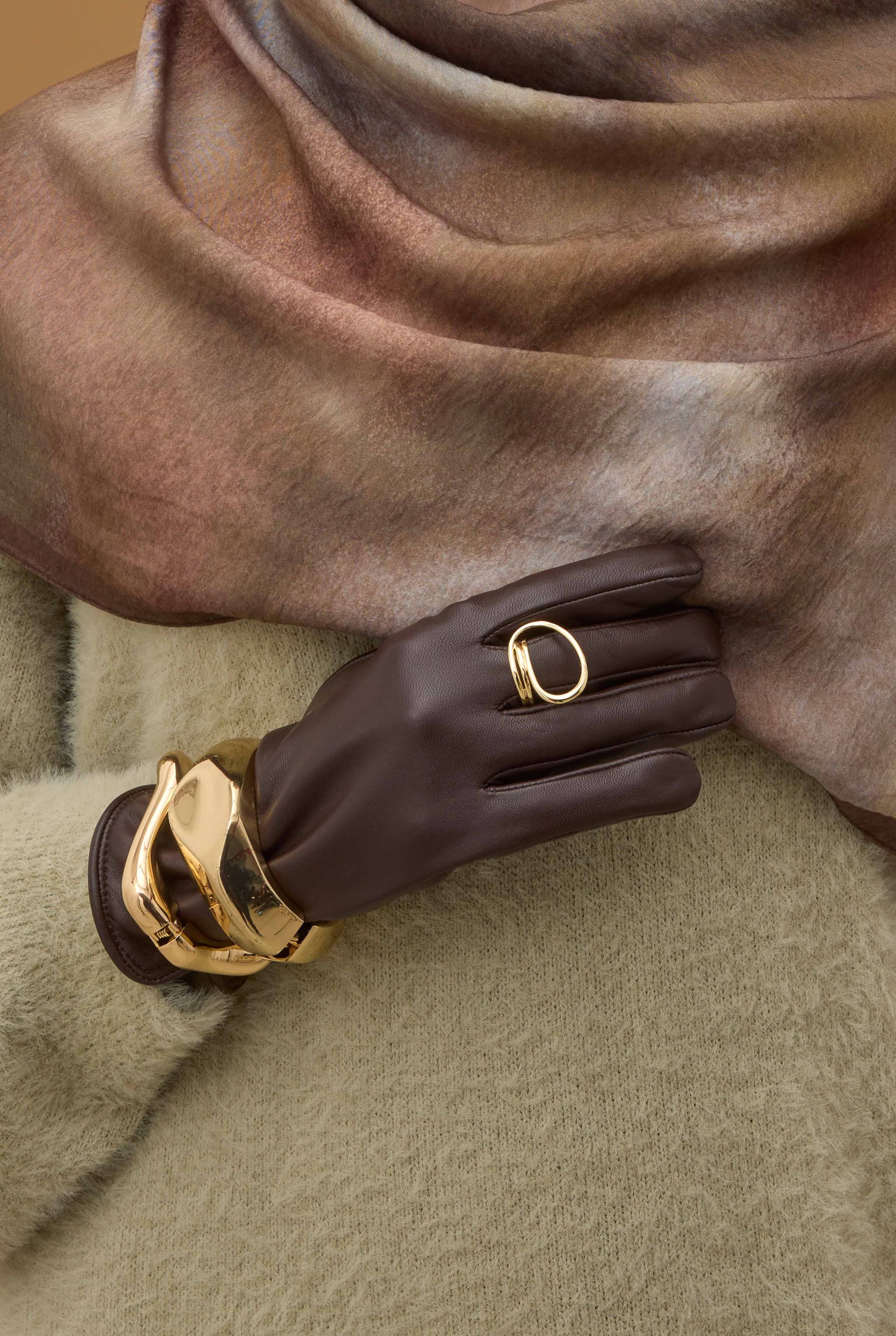 100% Leather Short Gloves Dark Brown - 5