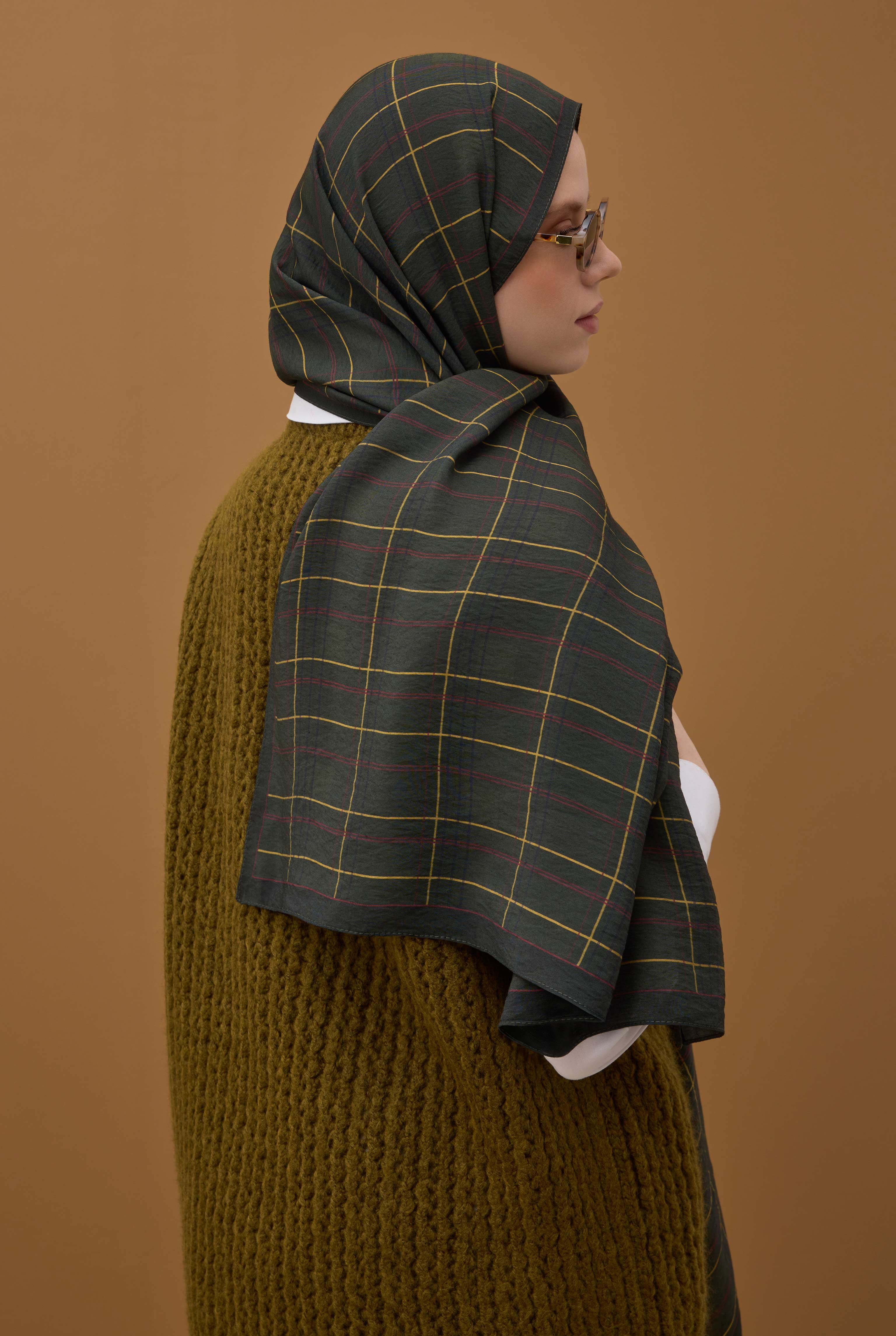 Riva Plaid Shawl Khaki - 2