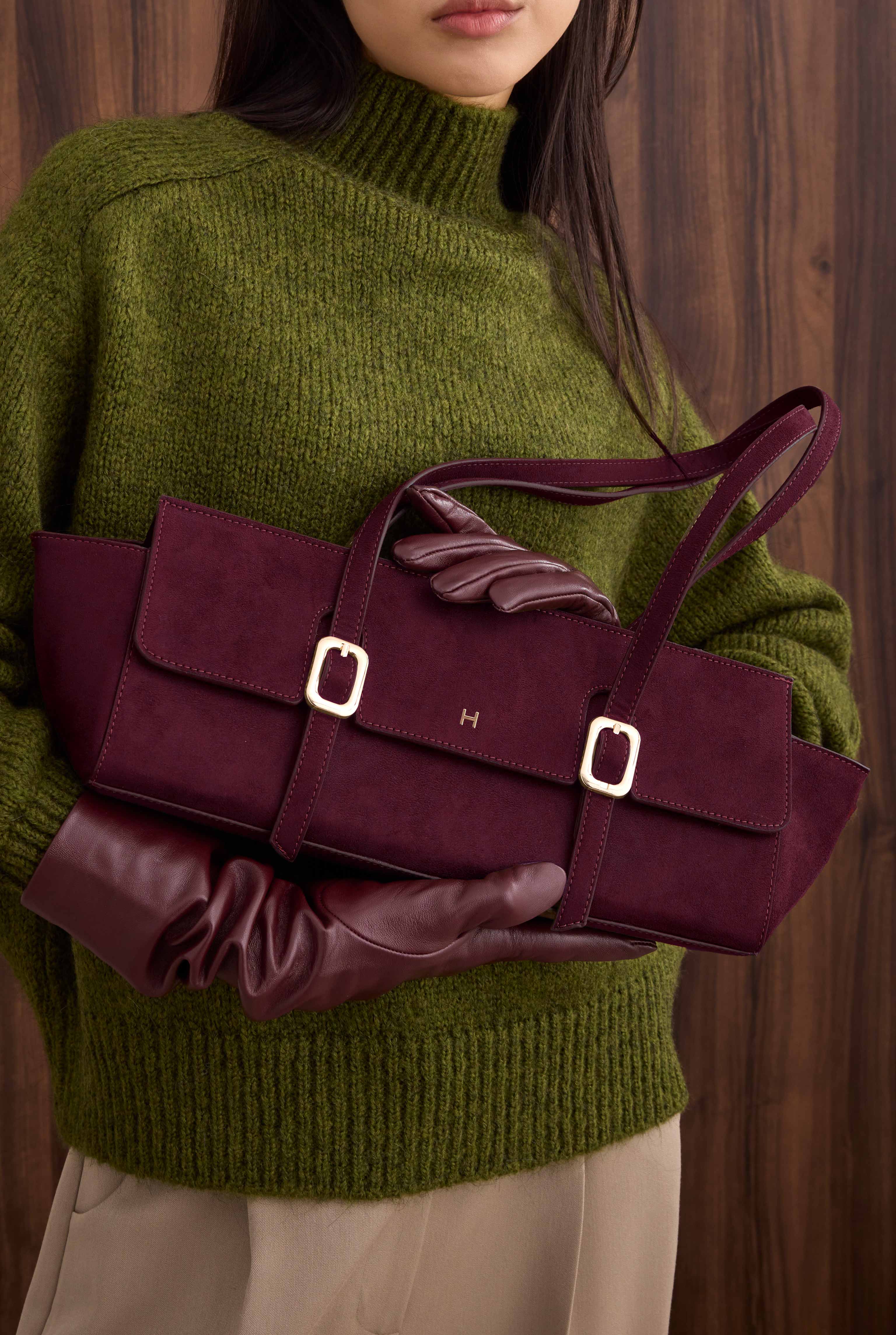 Suede Baguette Bag Bordeaux - 4