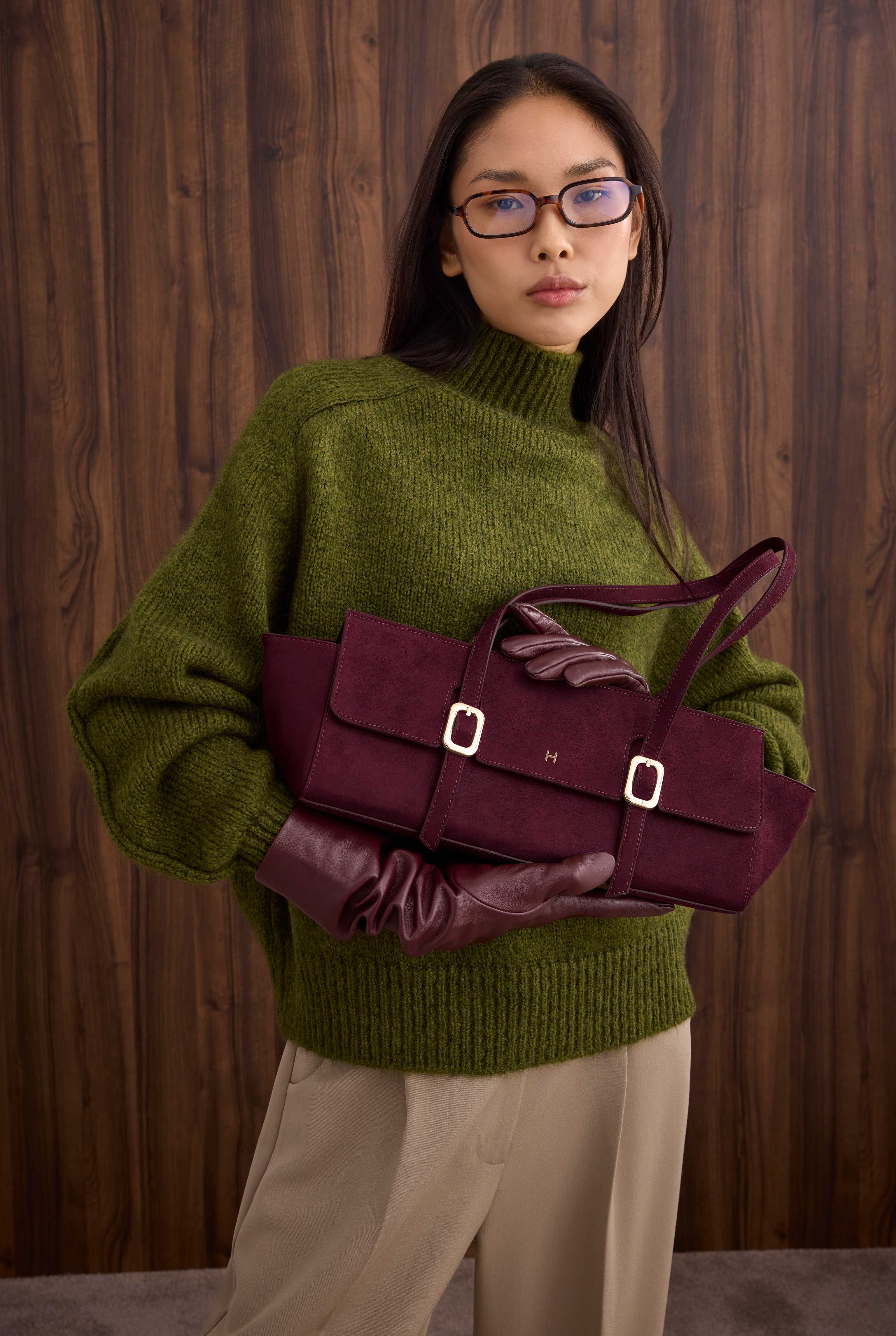 Suede Baguette Bag Bordeaux - 3