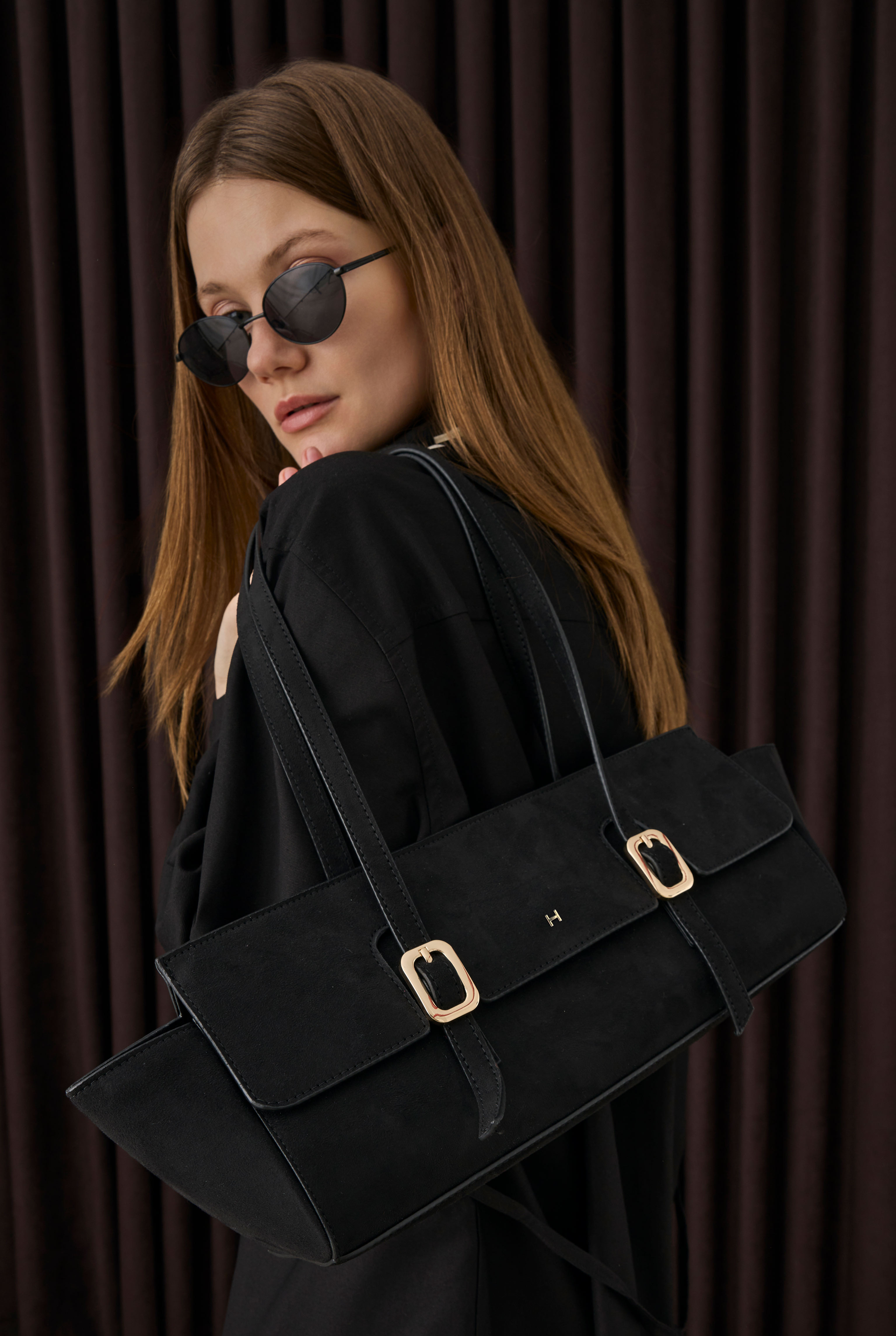 Suede Baguette Bag Black - 5