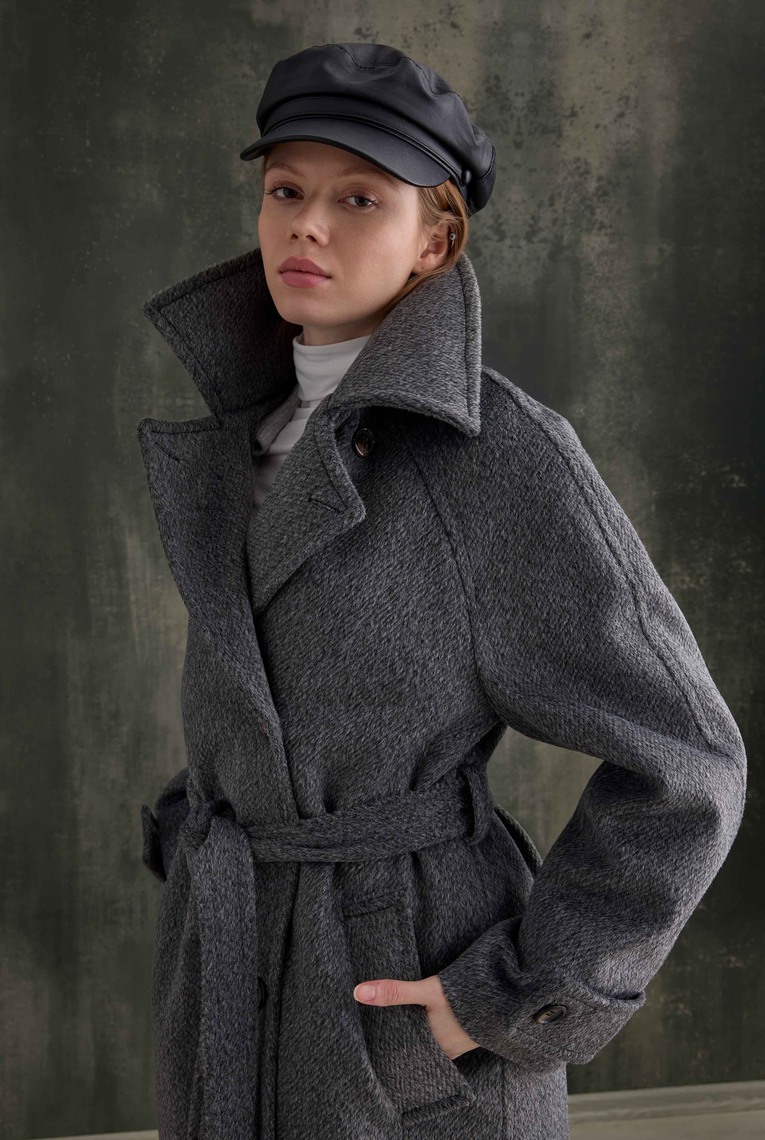 Belted Long Coat Anthracite - HE-QA