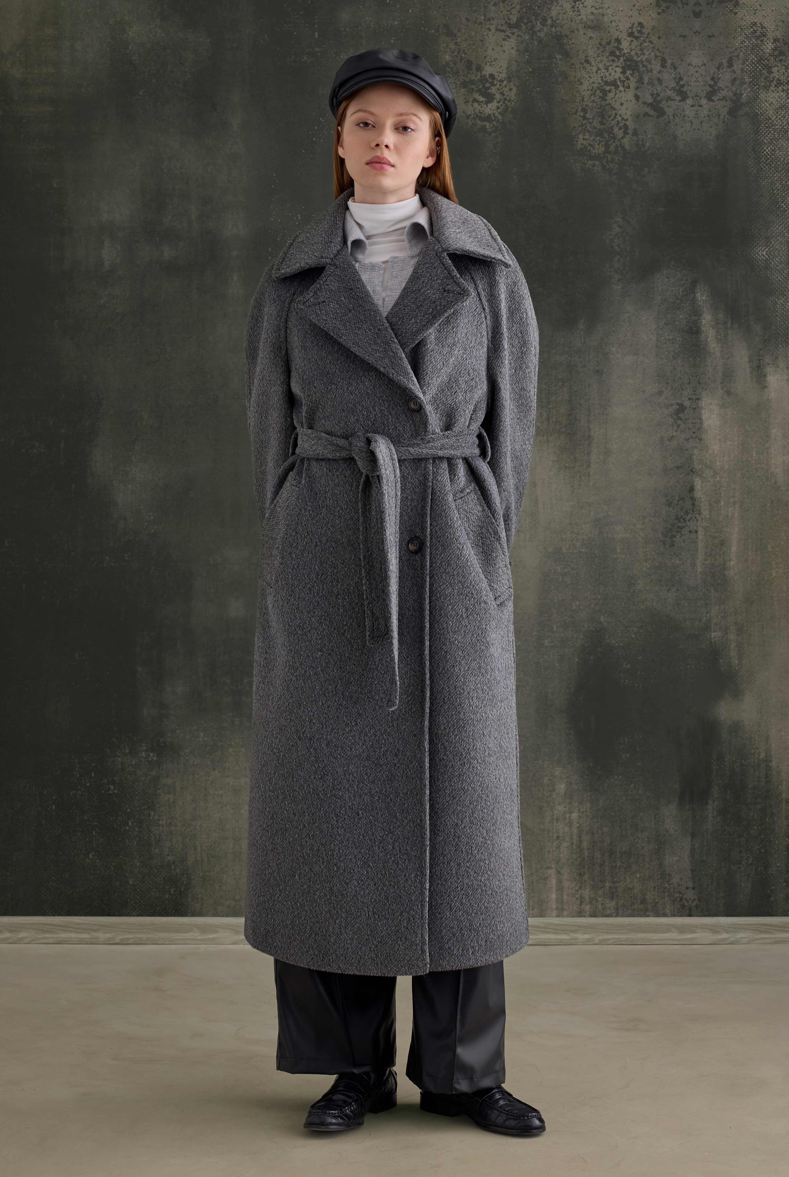 Belted Long Coat Anthracite - 2