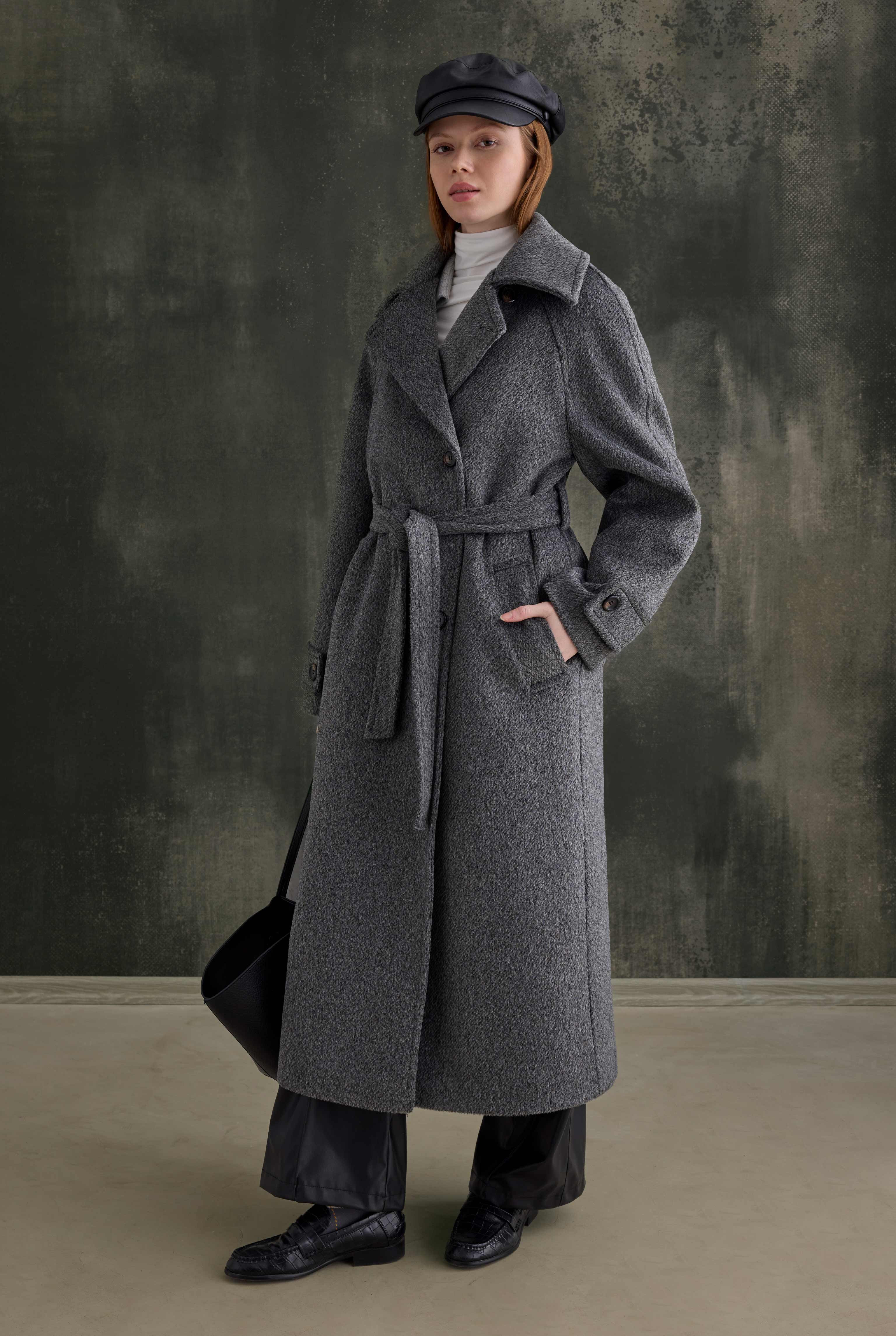 Belted Long Coat Anthracite - 4