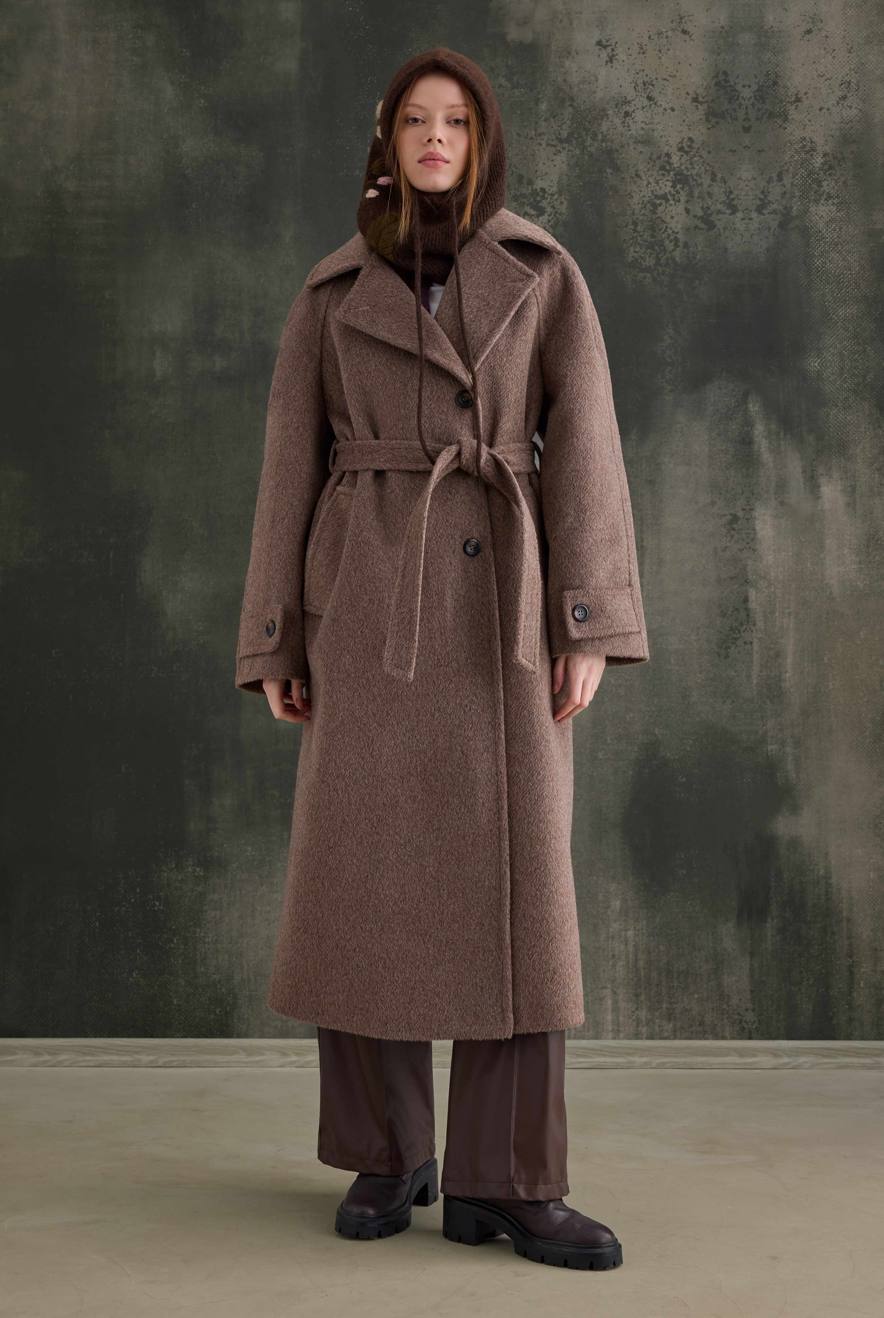 Belted Long Coat Brown - 1