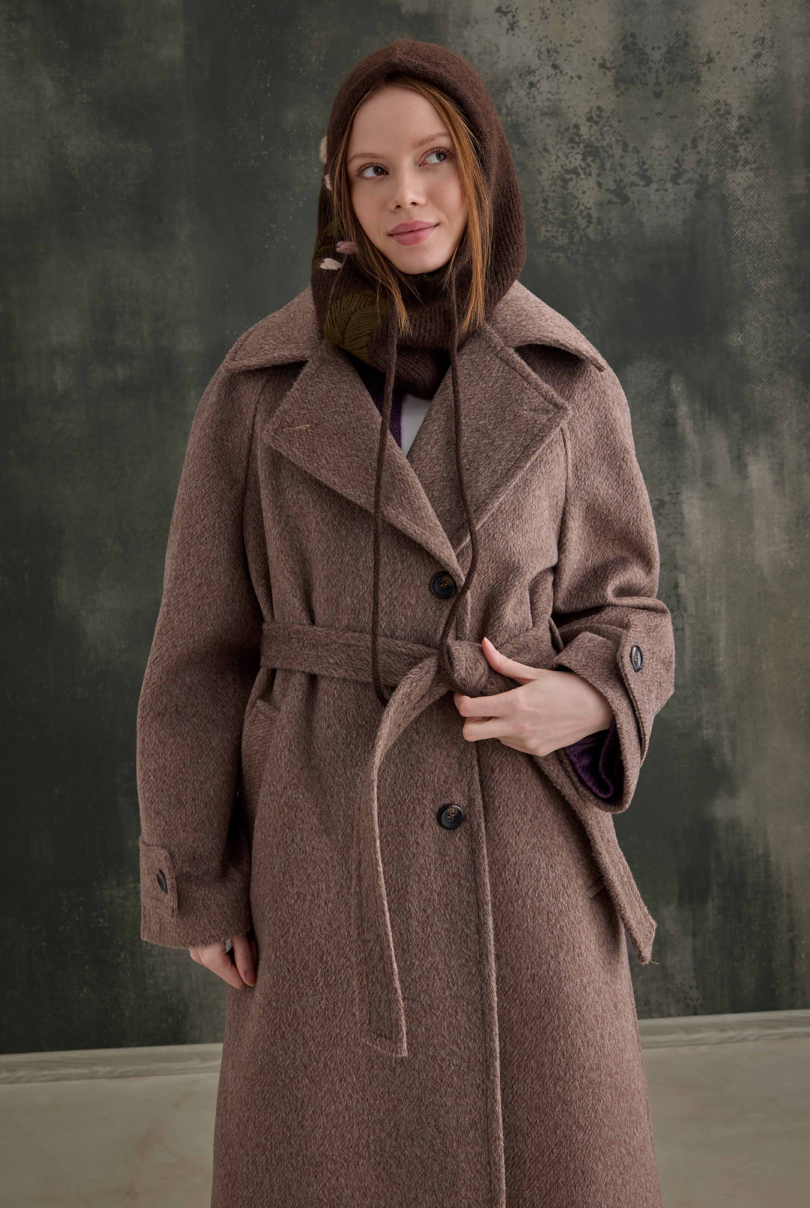Belted Long Coat Brown - 4