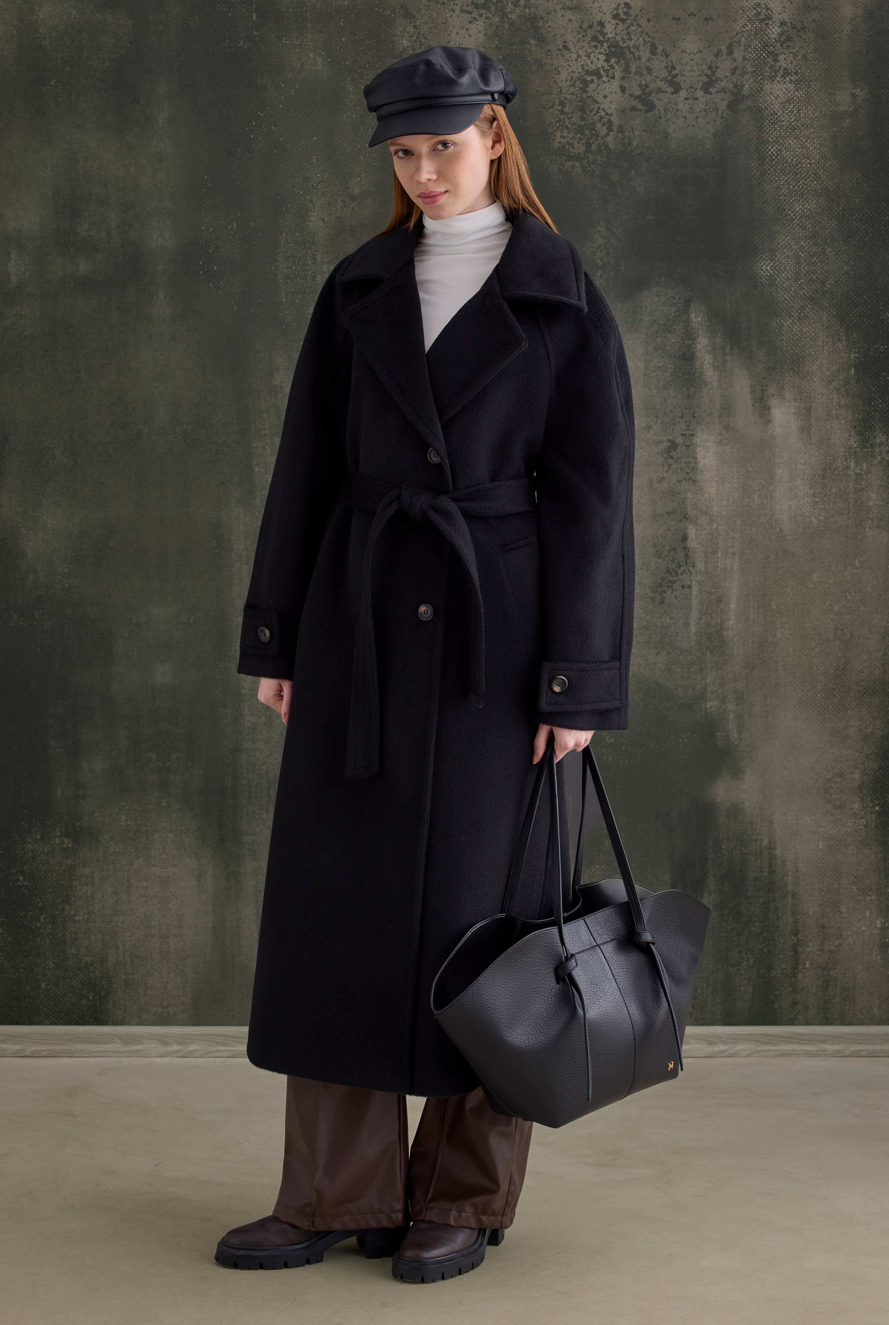 Belted Long Coat Black - HE-QA