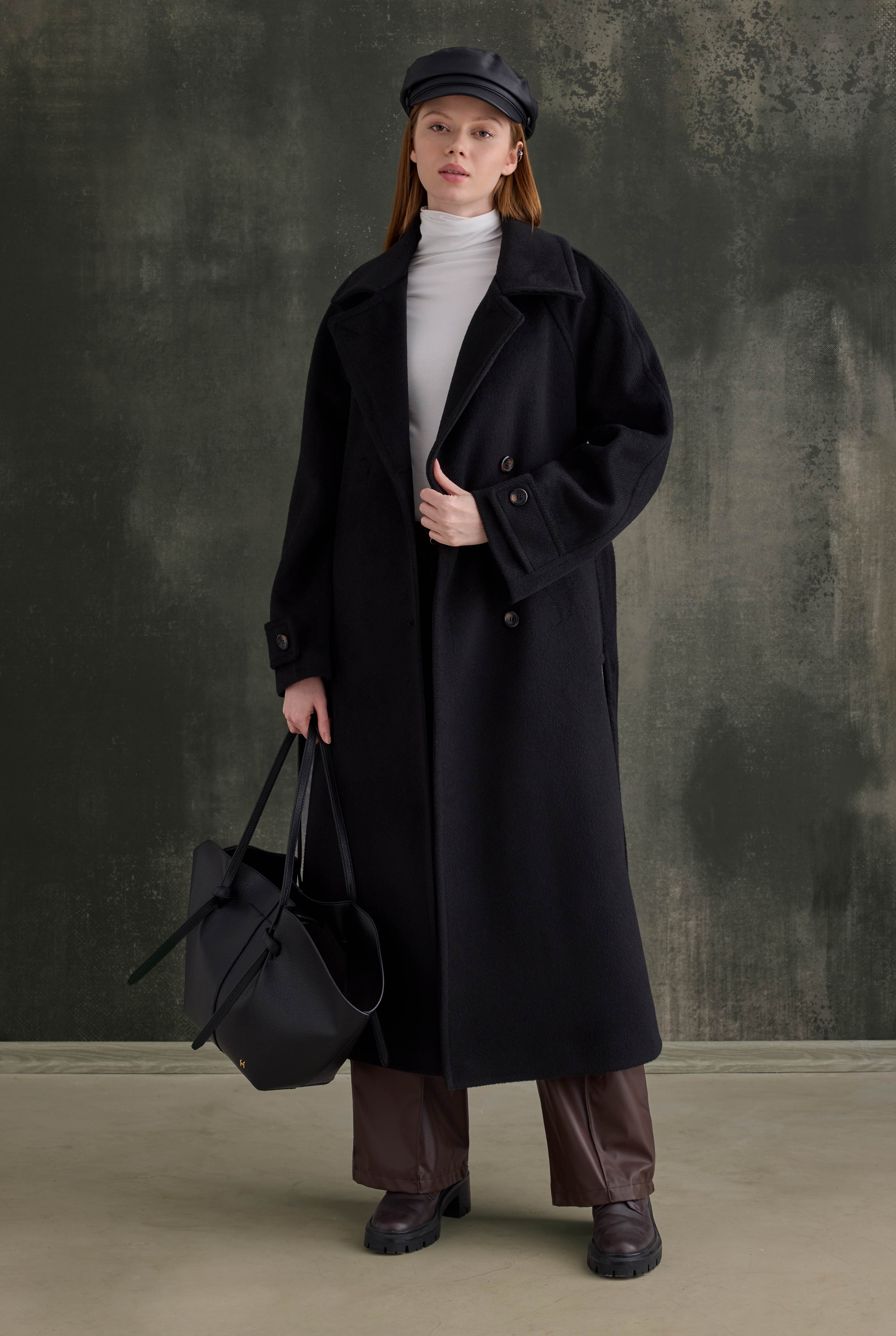 Belted Long Coat Black - 5