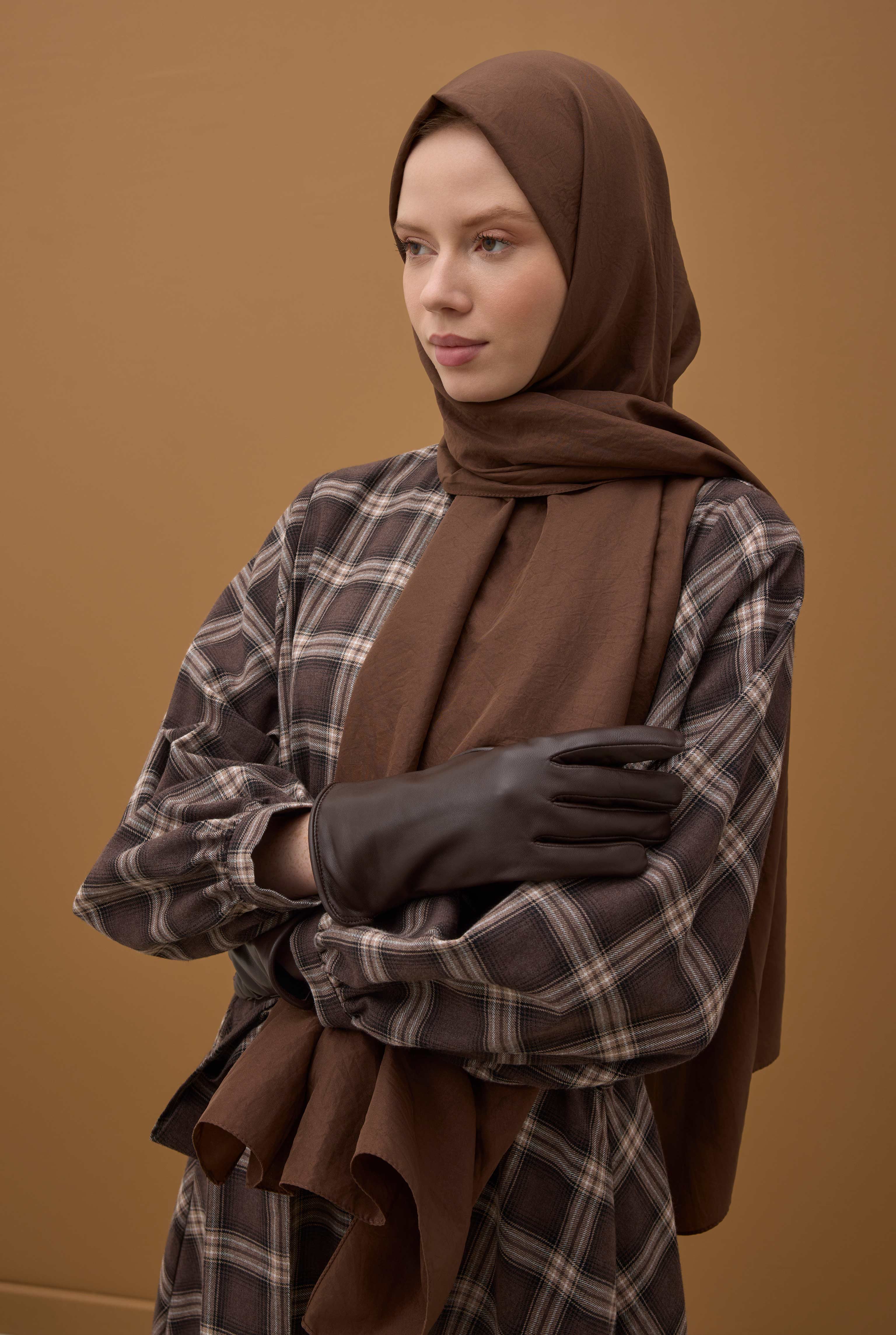 Soft Wrinkled Shawl Dark Brown - 3