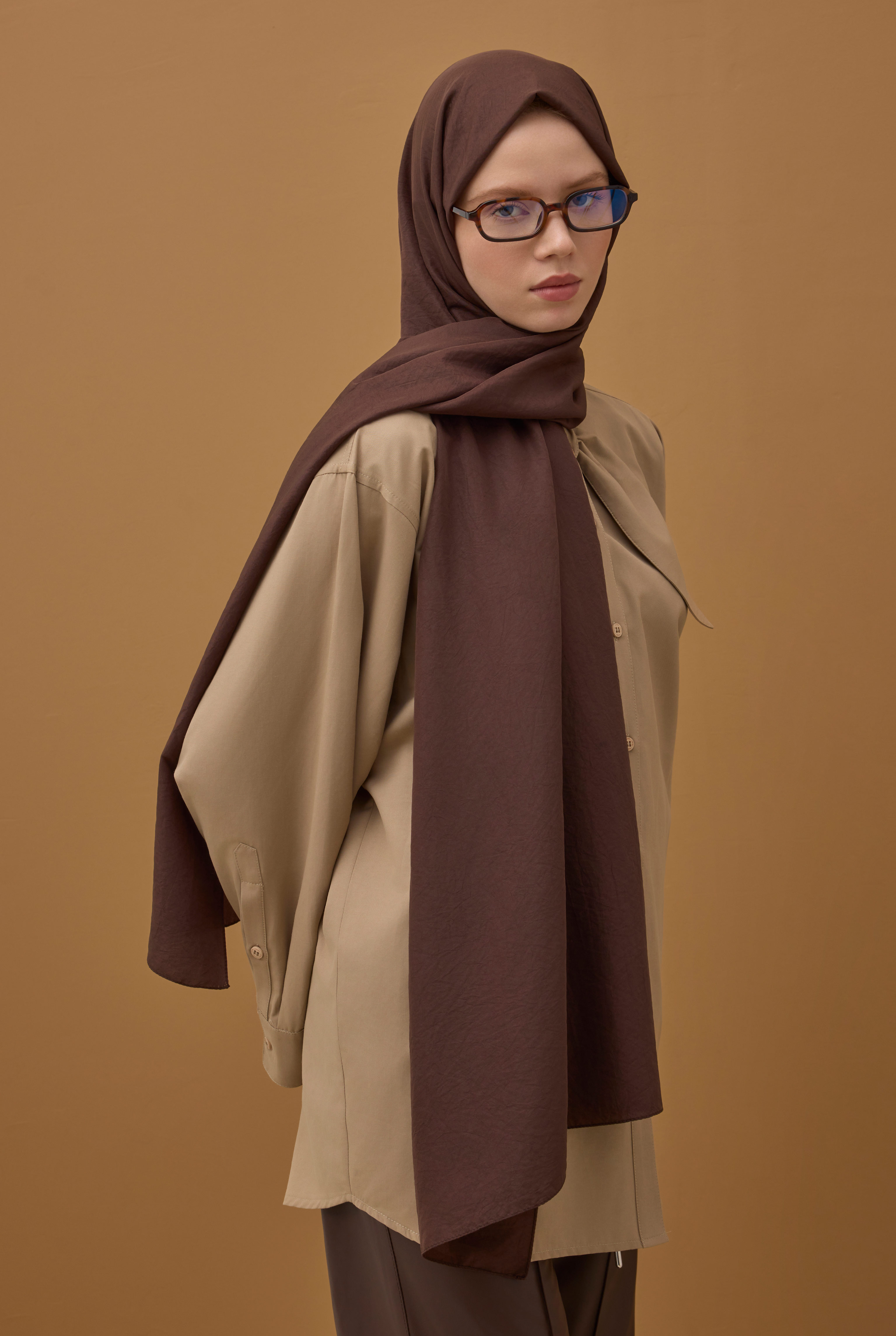 Soft Wrinkled Shawl Brown - 1