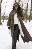 Funnel Neck Long Coat Brown 
