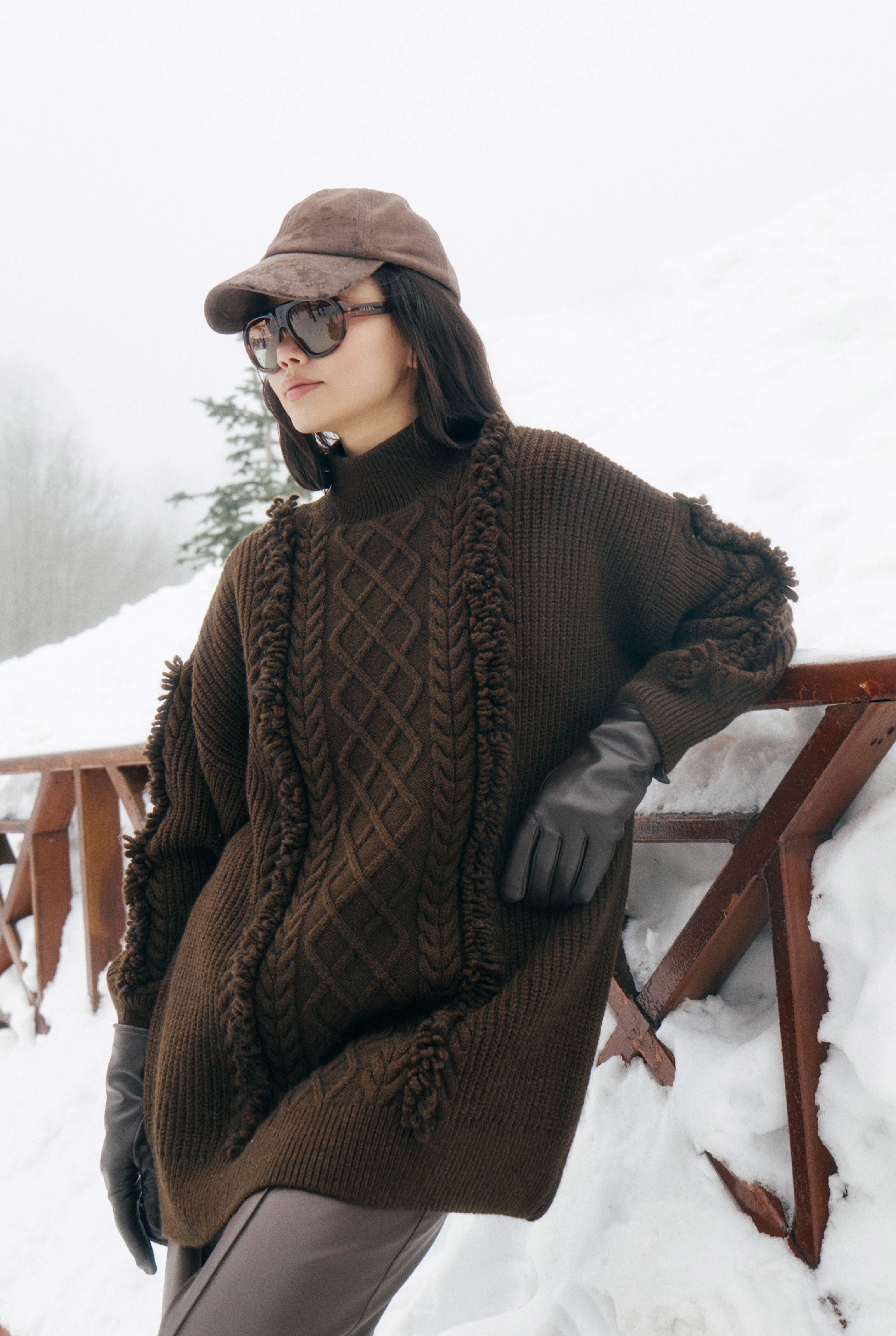 Tassel Detailed Knitted Sweater Brown - HE-QA