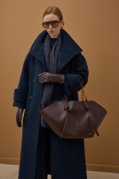 Funnel Neck Long Coat Navy Blue 