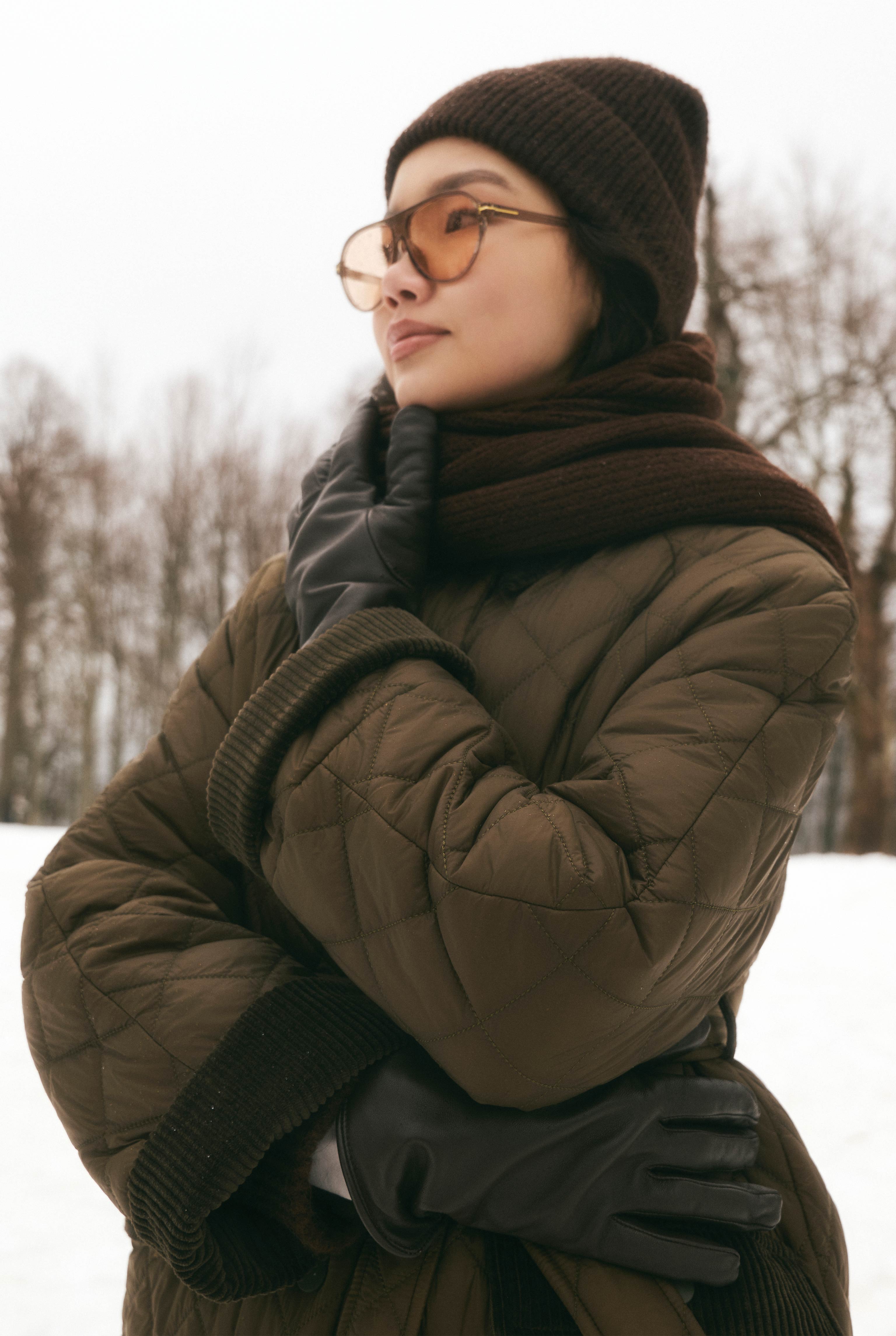 Long Quilted Coat Dark Khaki - 9