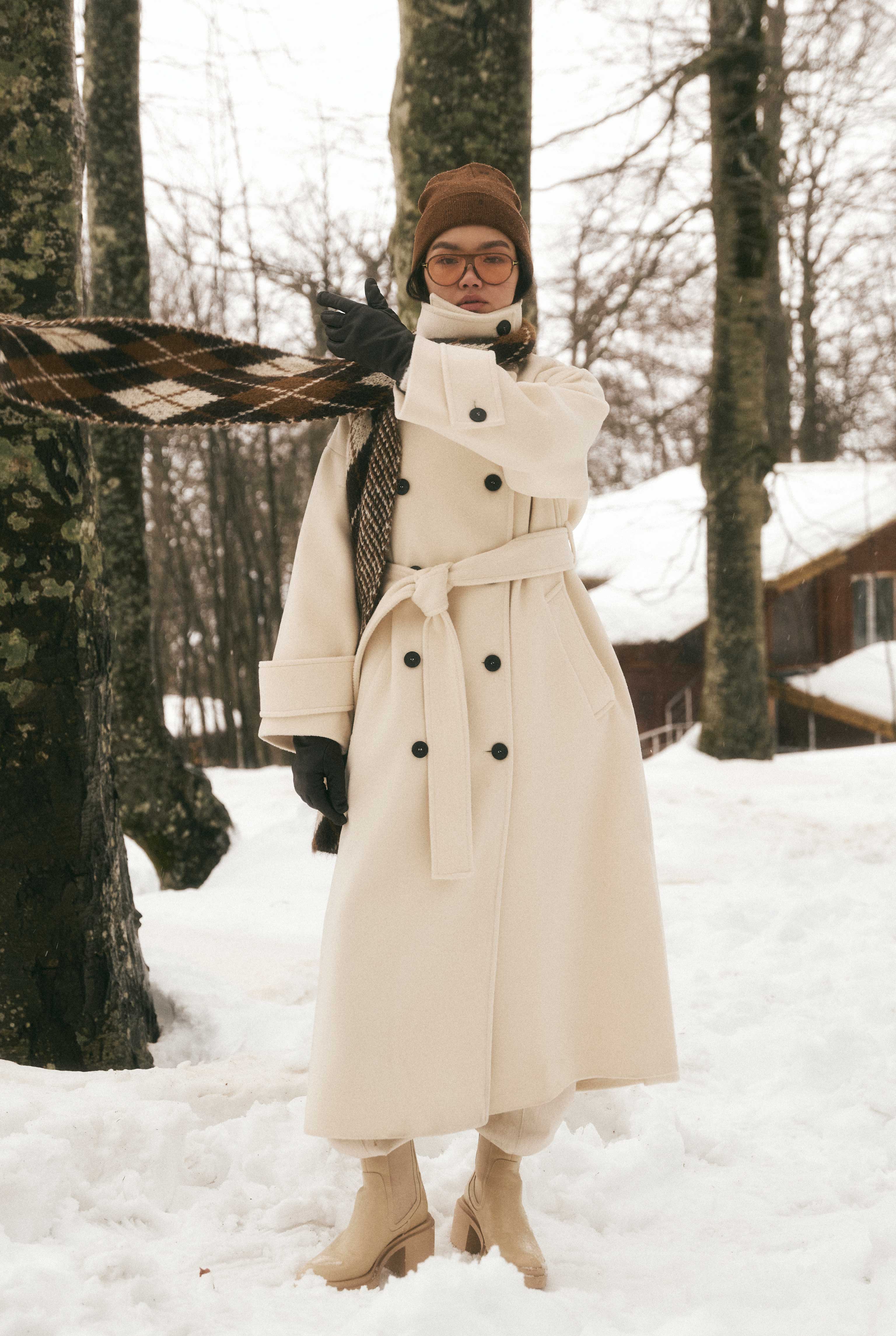 Funnel Neck Long Coat Ecru - 2