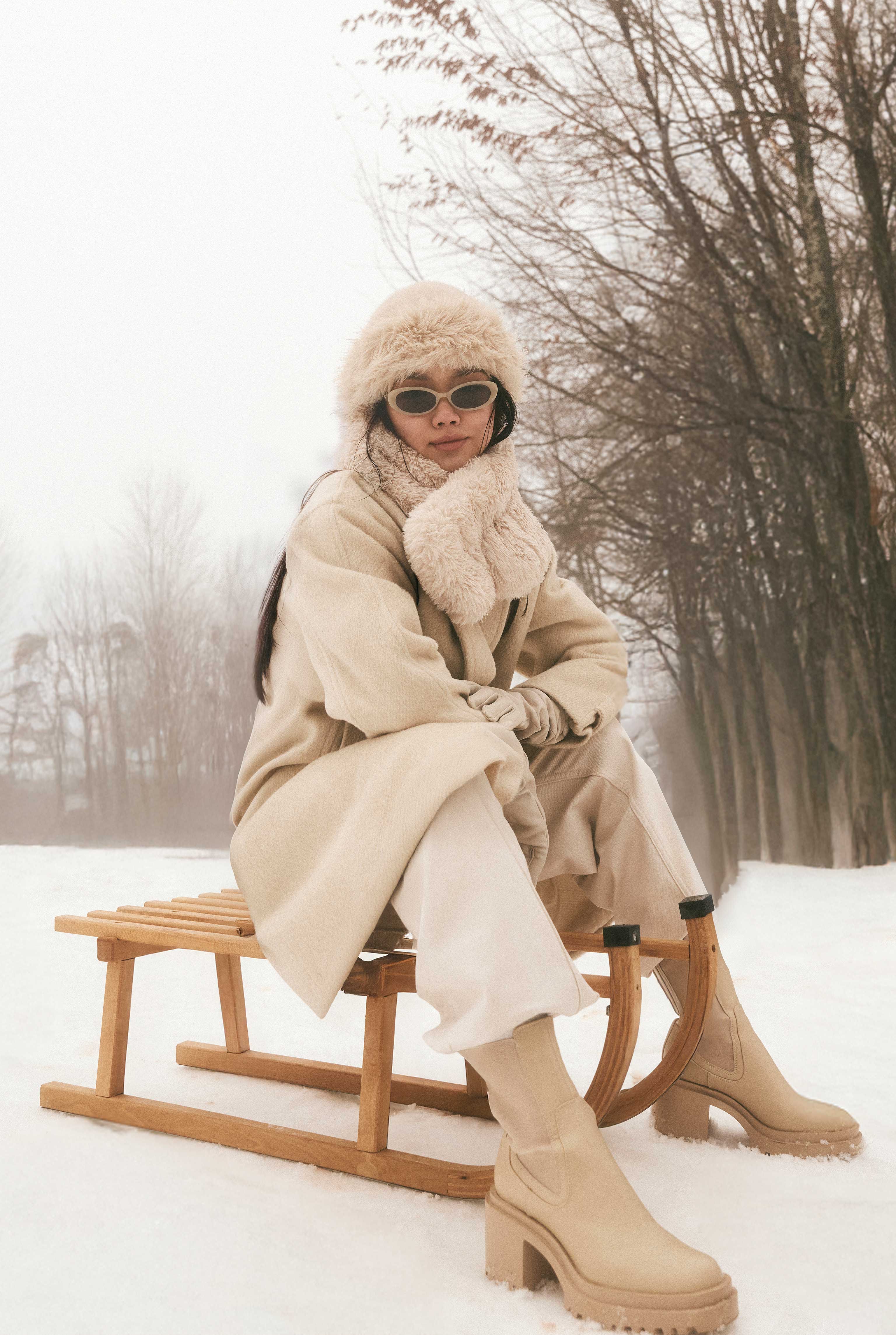 Double-Breasted Long Coat Bone - 9