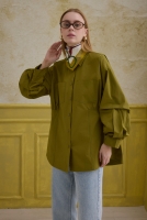 Sleeve Detailed Cotton Shirt Oil Green 