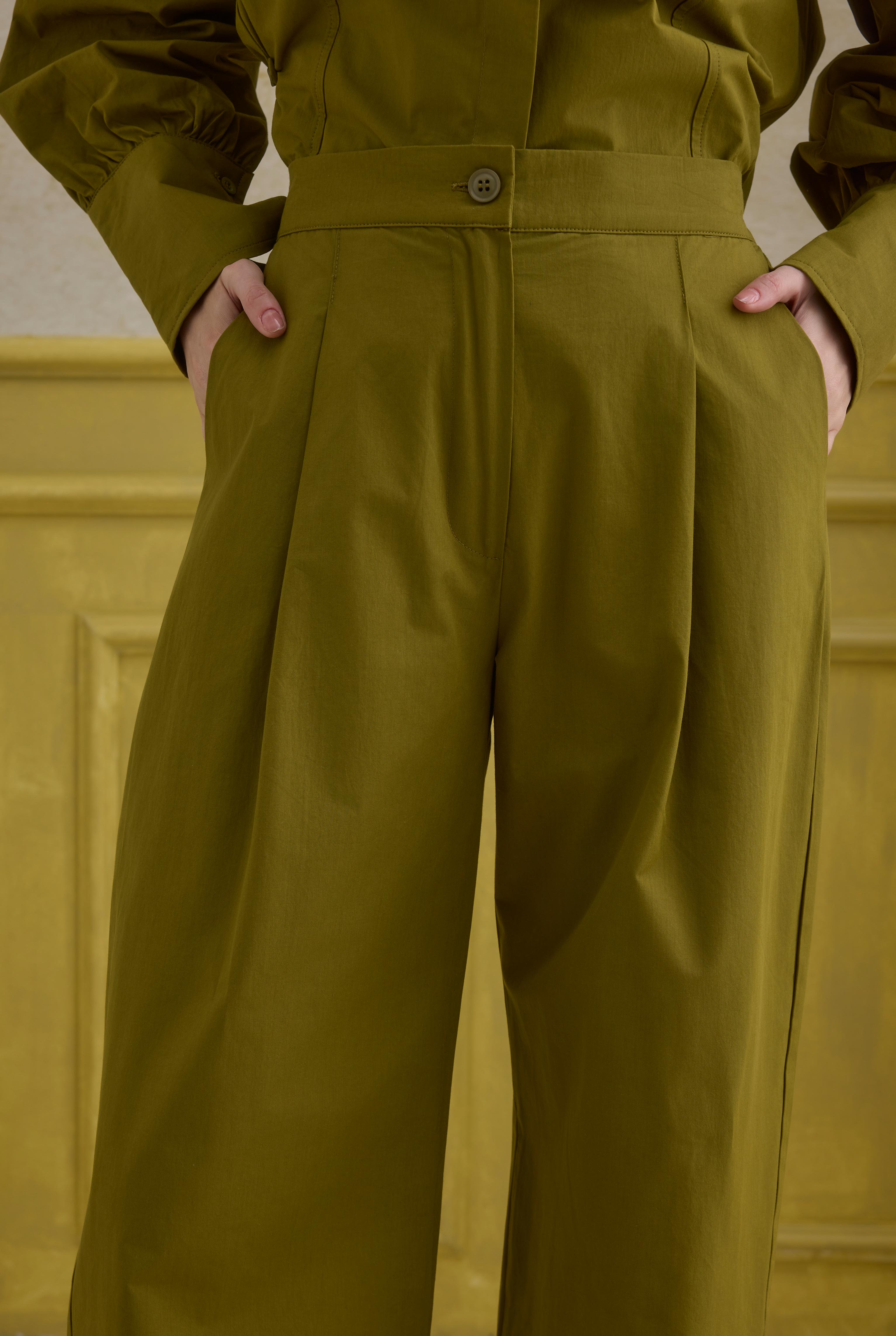 100% Cotton Trousers Oil Green - HE-QA