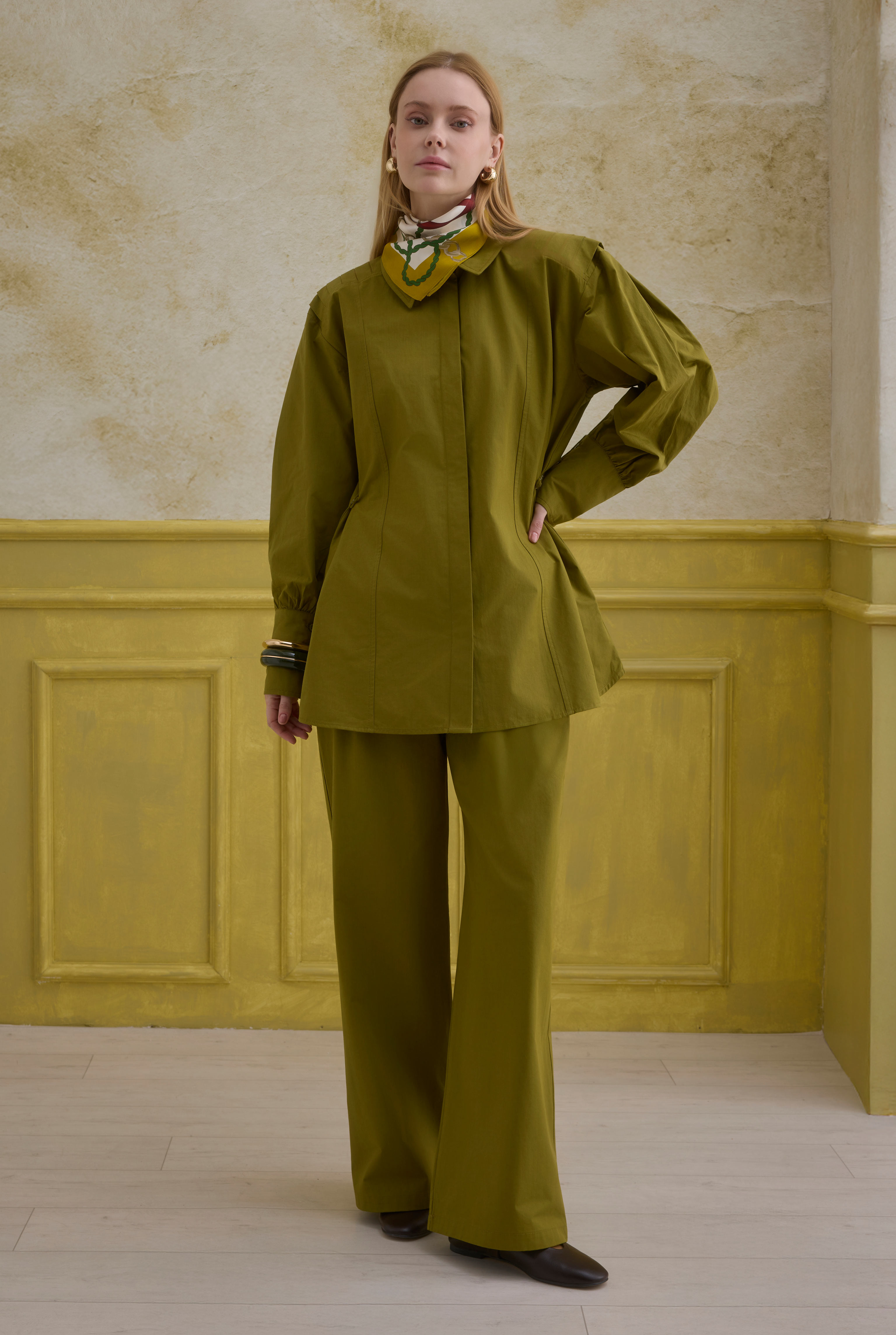 100% Cotton Trousers Oil Green - 2
