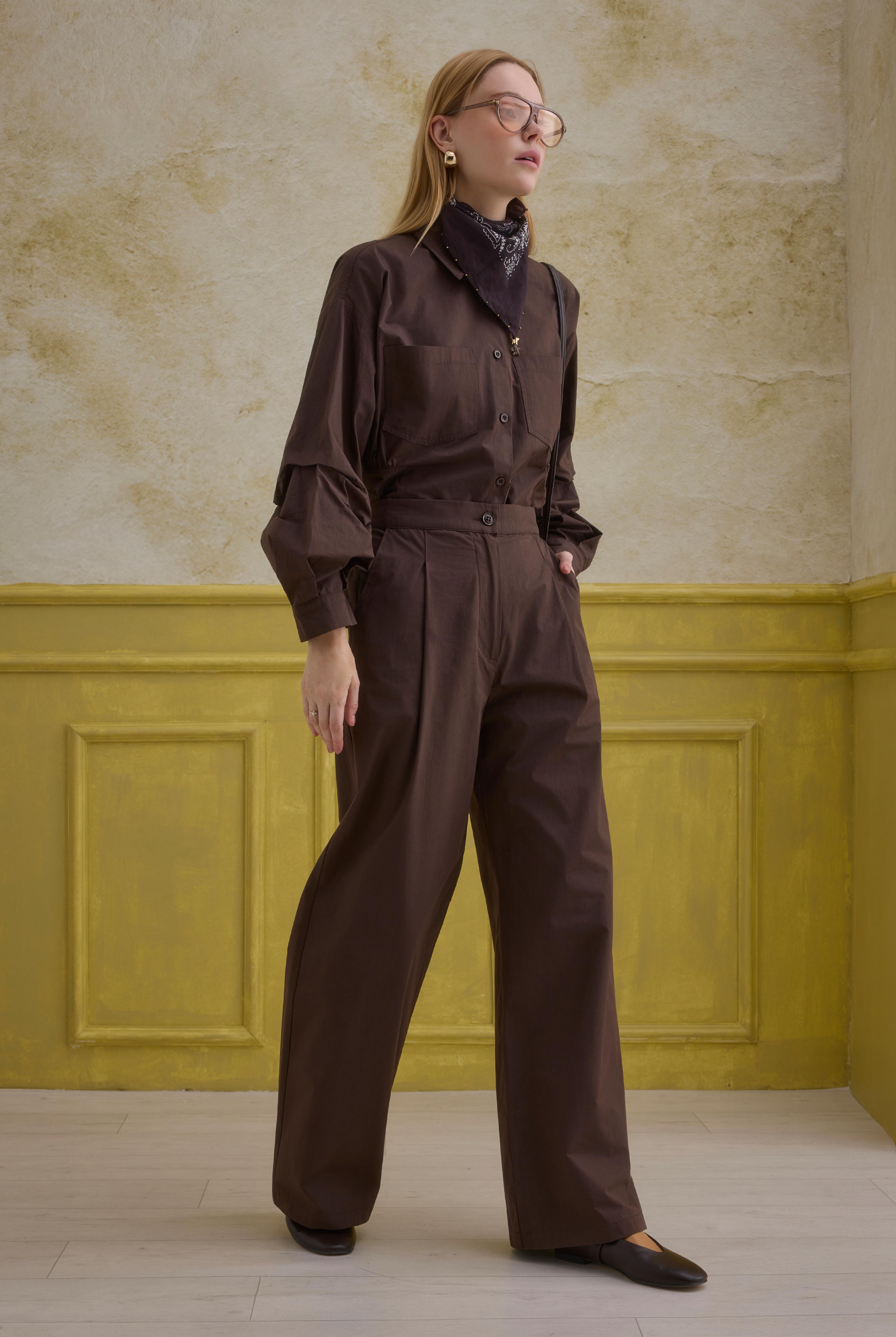 100% Cotton Trousers Brown - HE-QA
