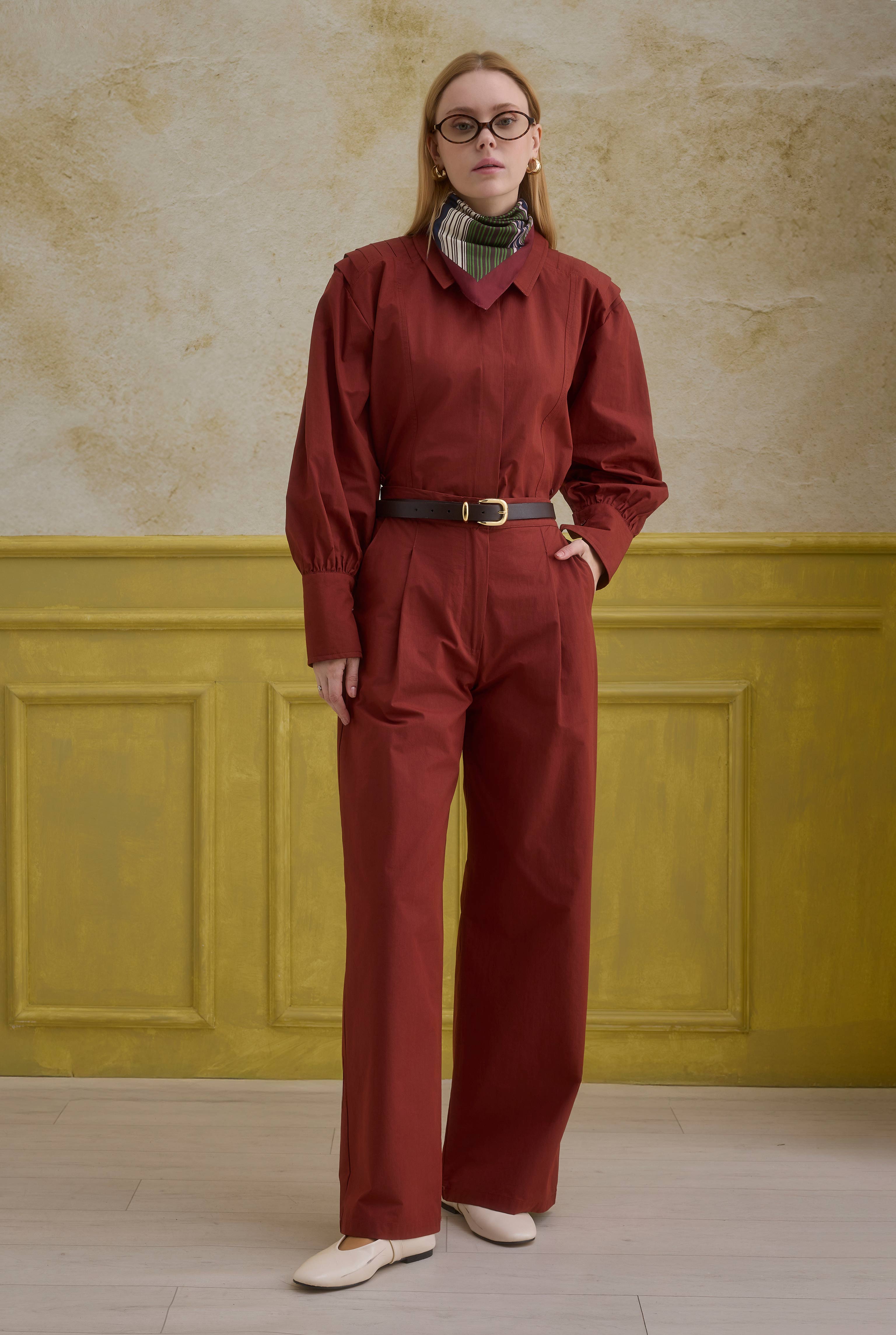 100% Cotton Trousers Bordeaux - 1
