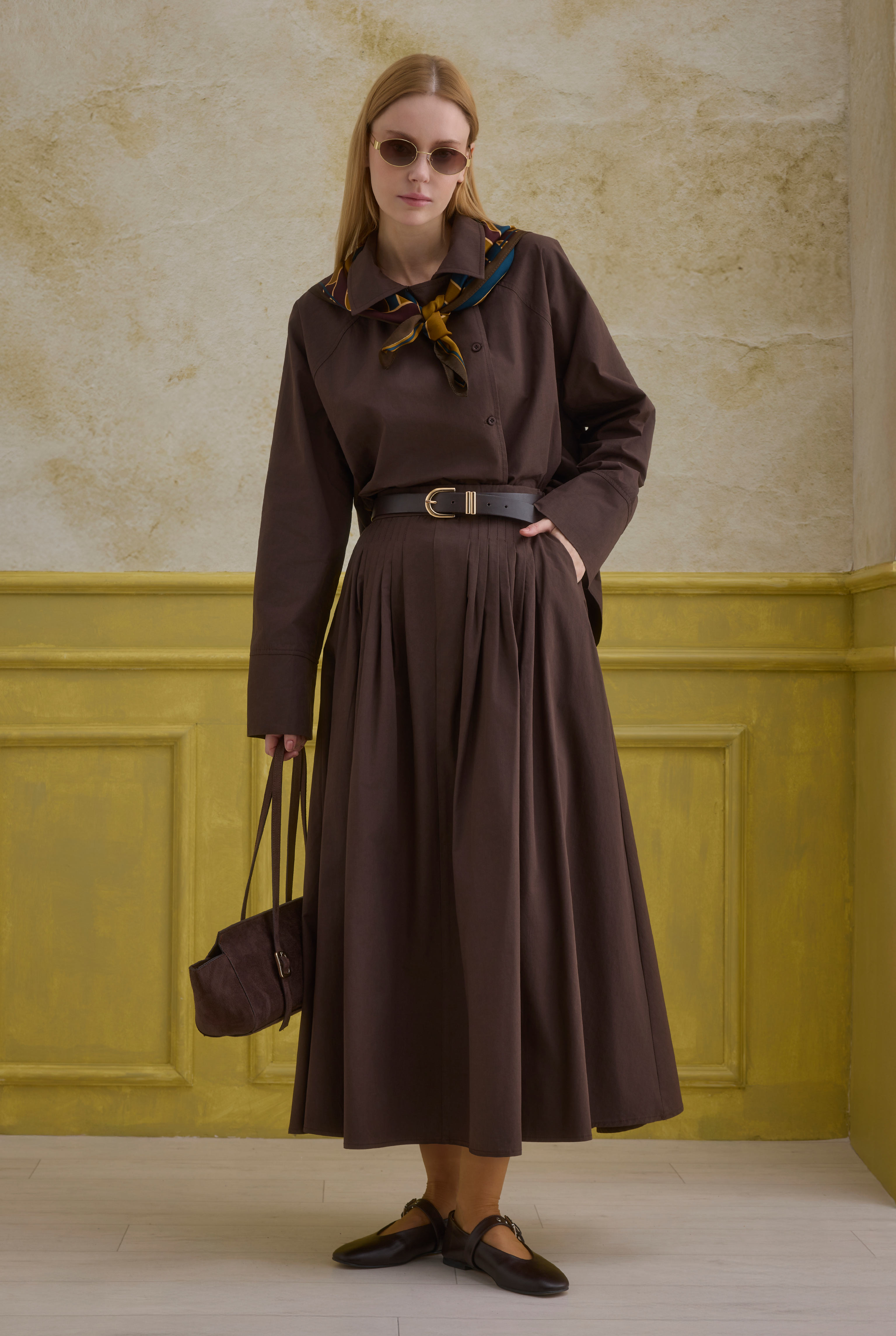 Double Breasted Cotton Shirt Brown - 3