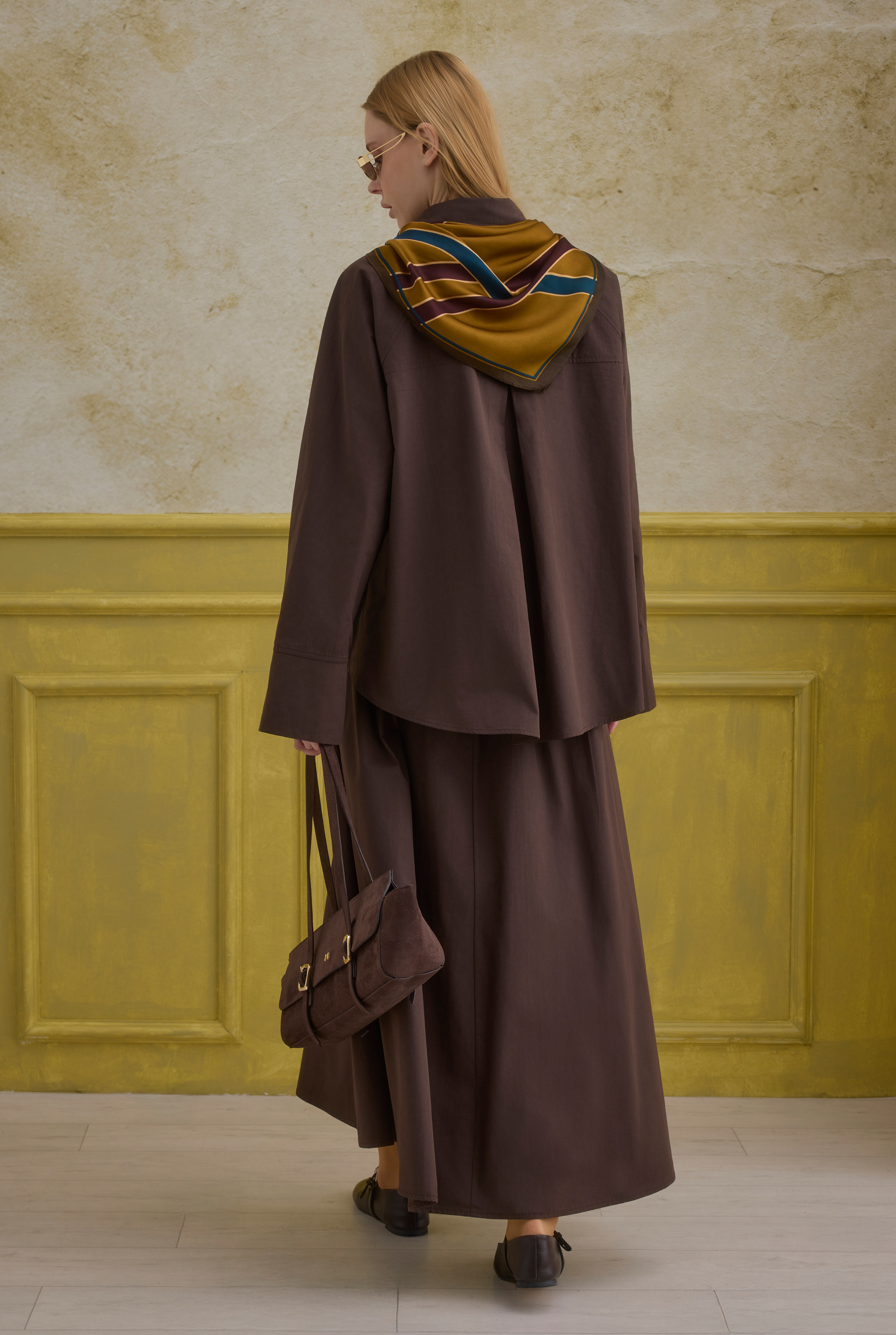 Double Breasted Cotton Shirt Brown - 5