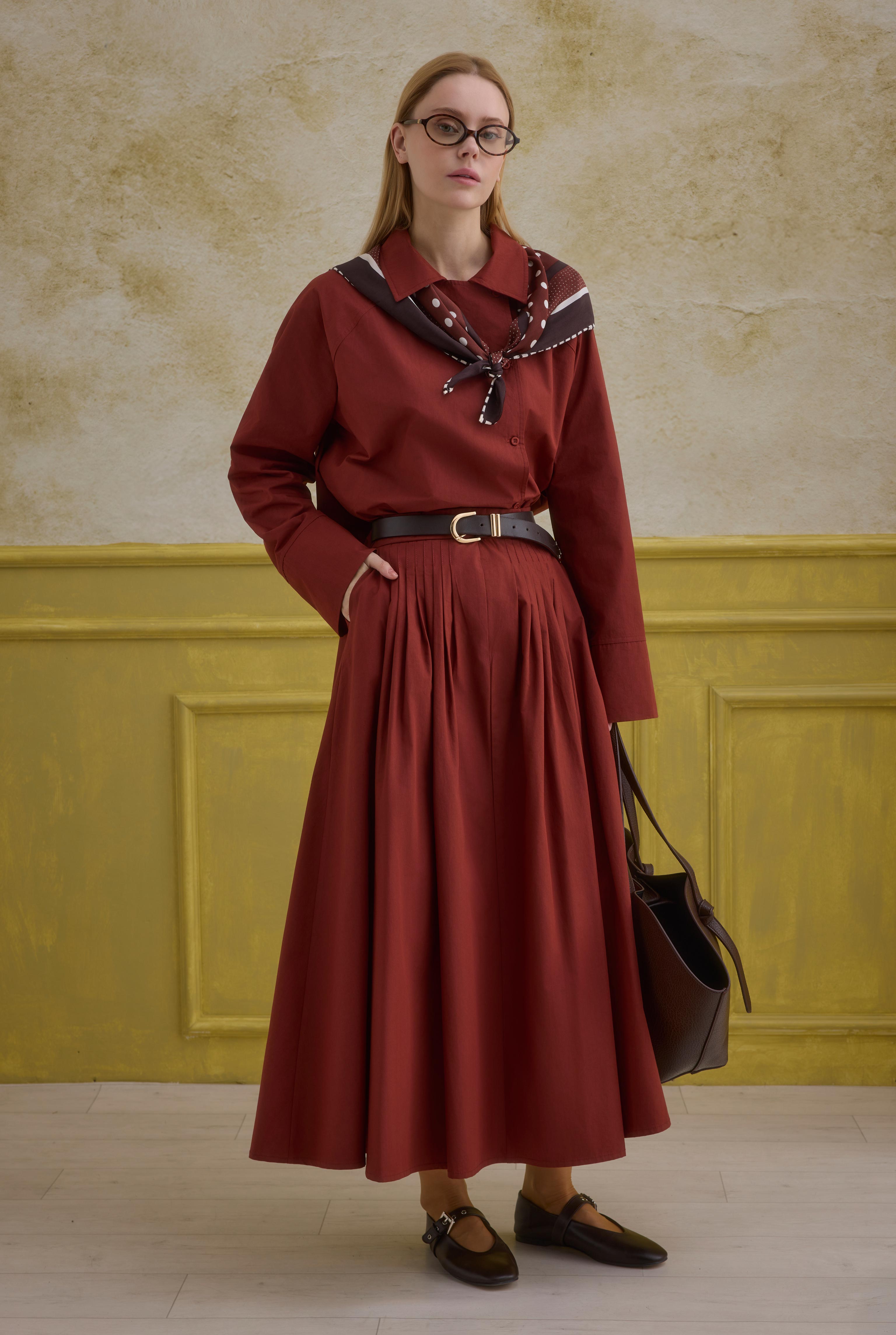 100% Cotton Skirt Light Bordeaux - 2