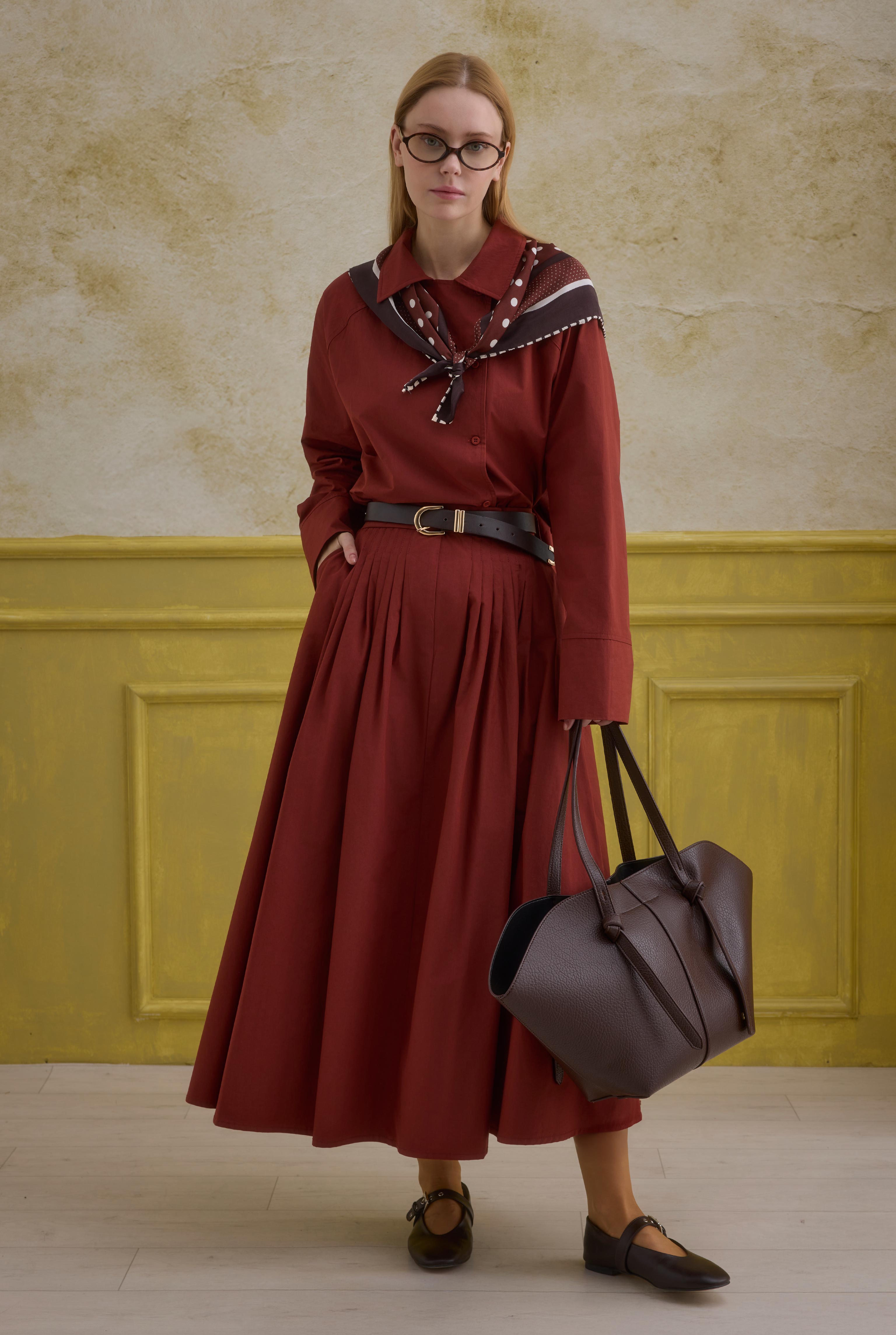 100% Cotton Skirt Light Bordeaux - HE-QA