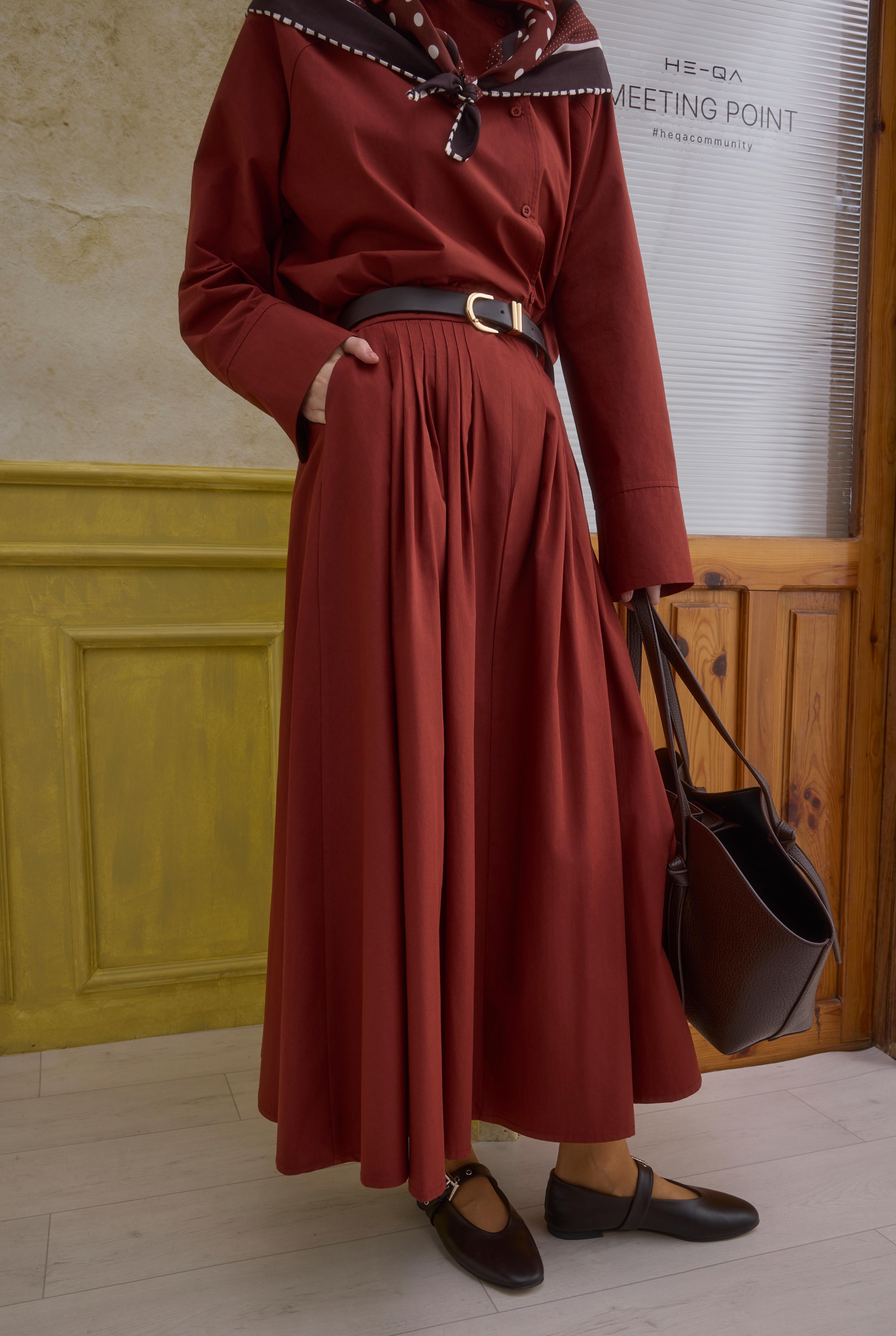 100% Cotton Skirt Light Bordeaux - 3