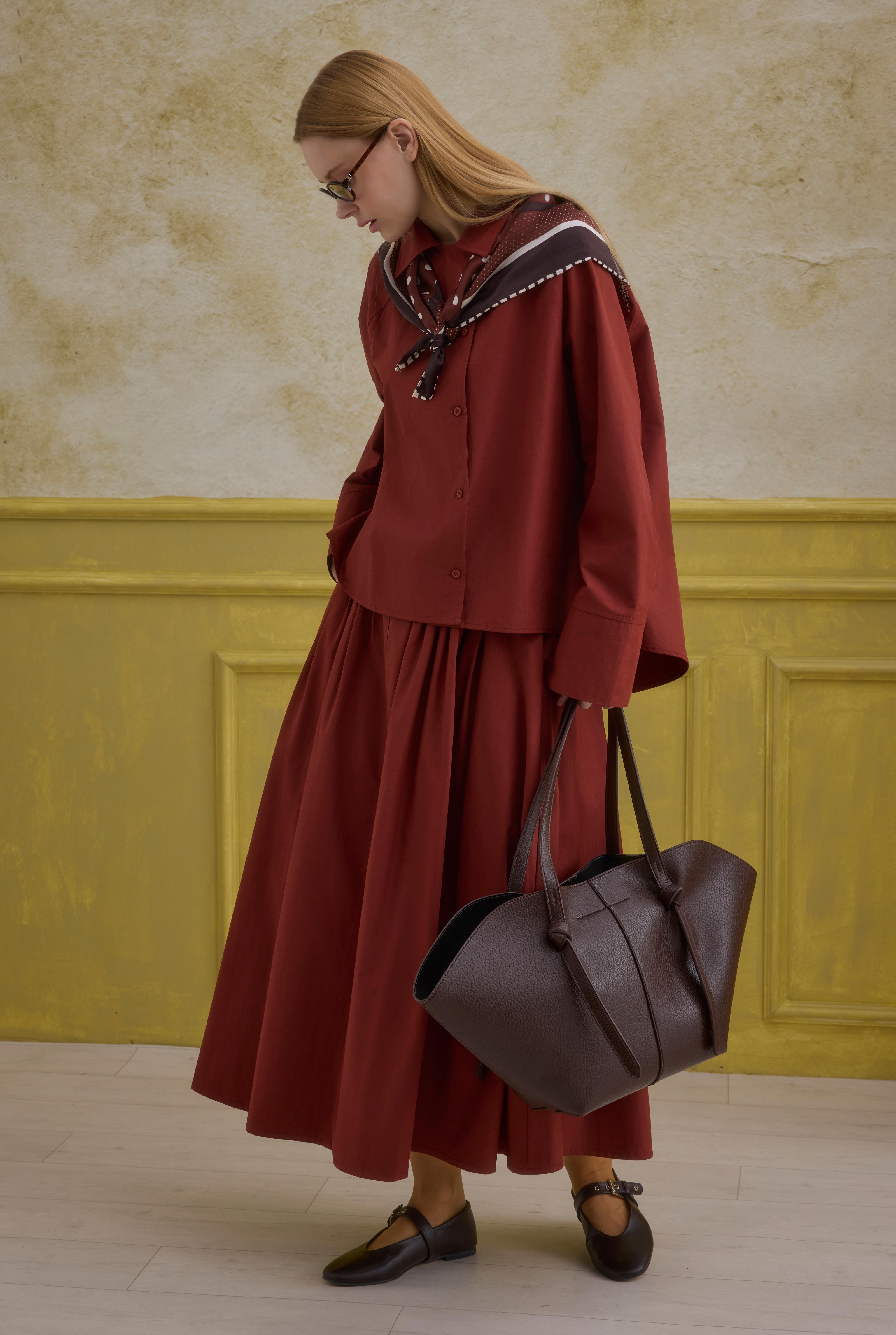 Double Breasted Cotton Shirt Light Bordeaux - 2