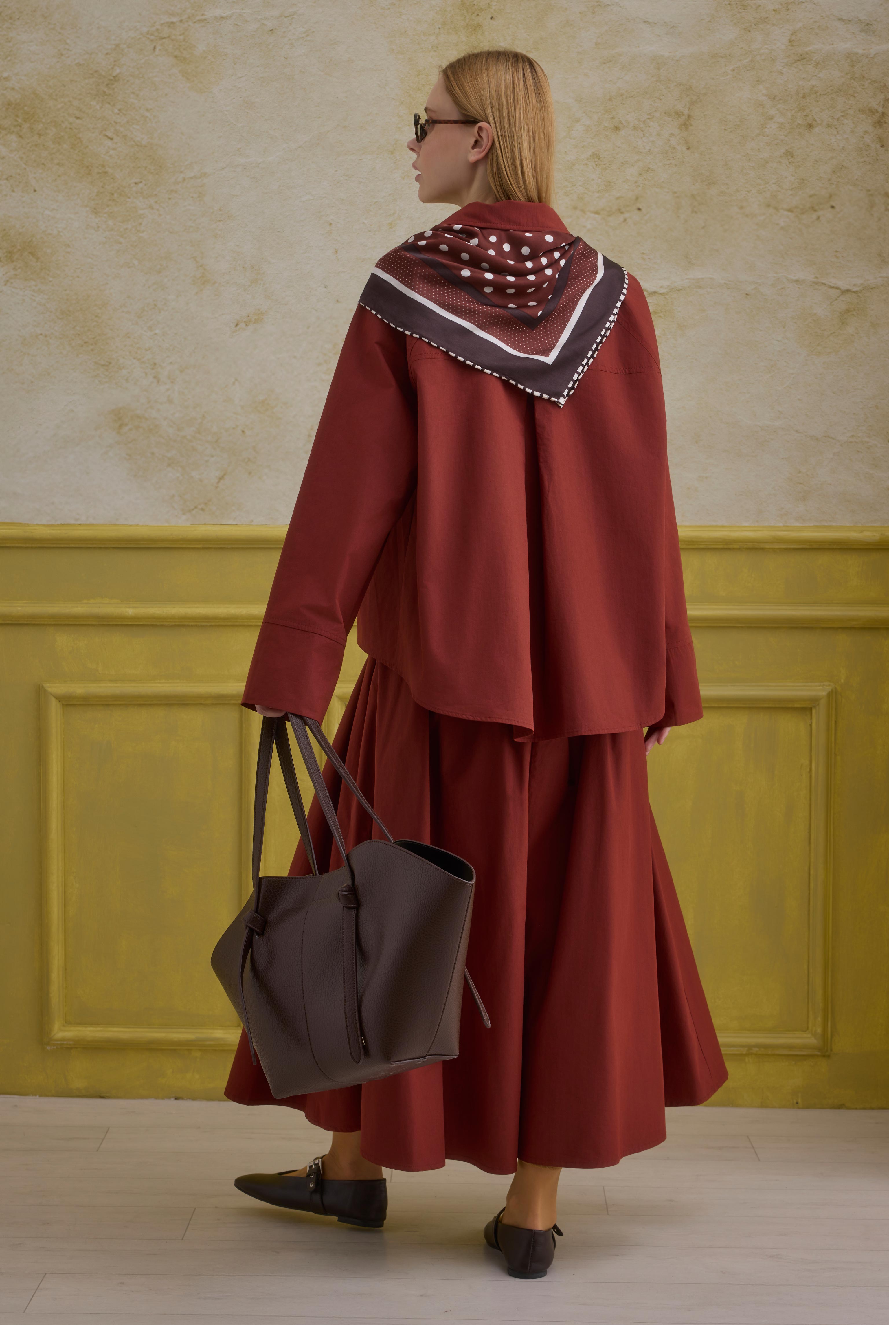 Double Breasted Cotton Shirt Light Bordeaux - 4