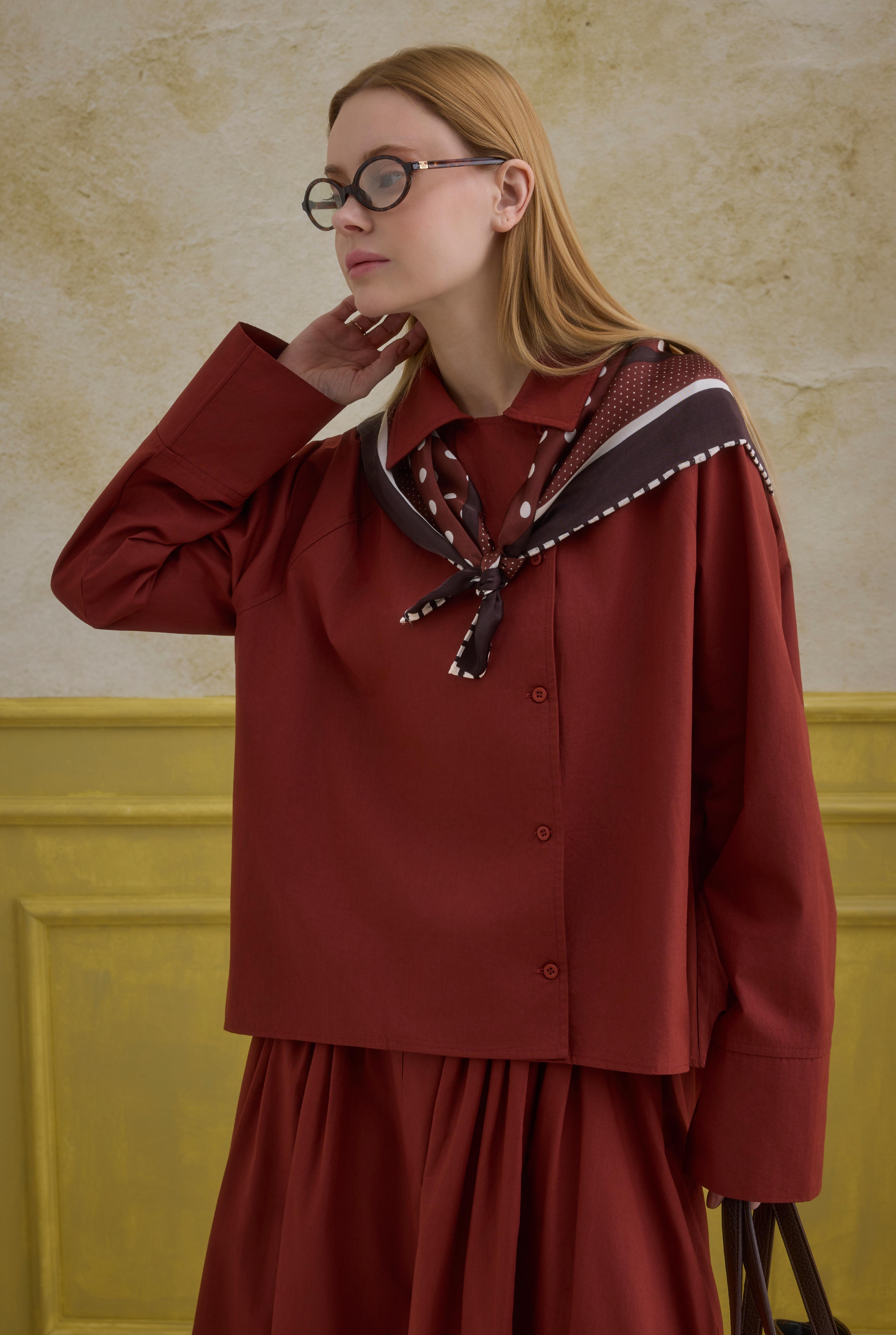 Double Breasted Cotton Shirt Light Bordeaux - 5