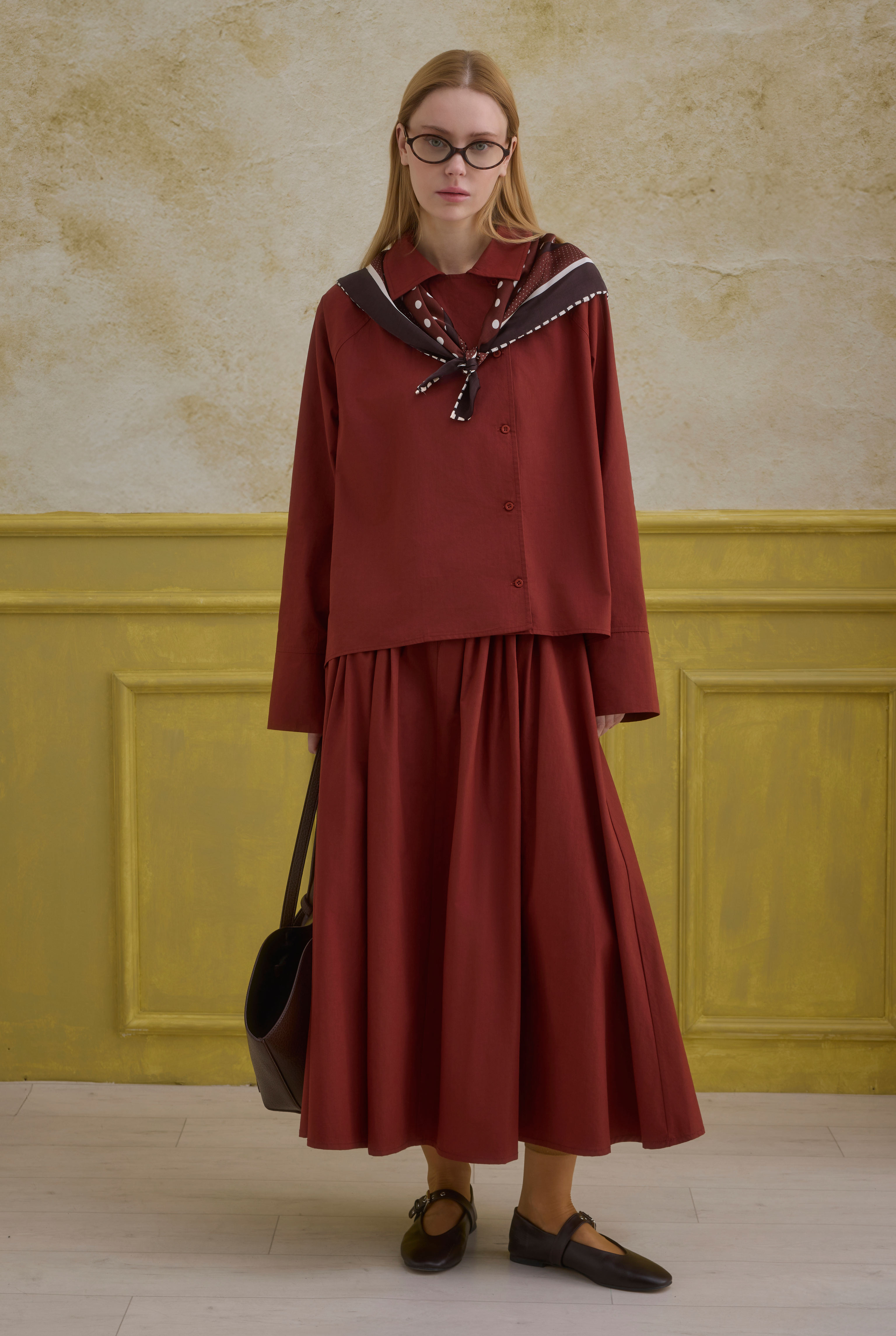 Double Breasted Cotton Shirt Light Bordeaux - HE-QA